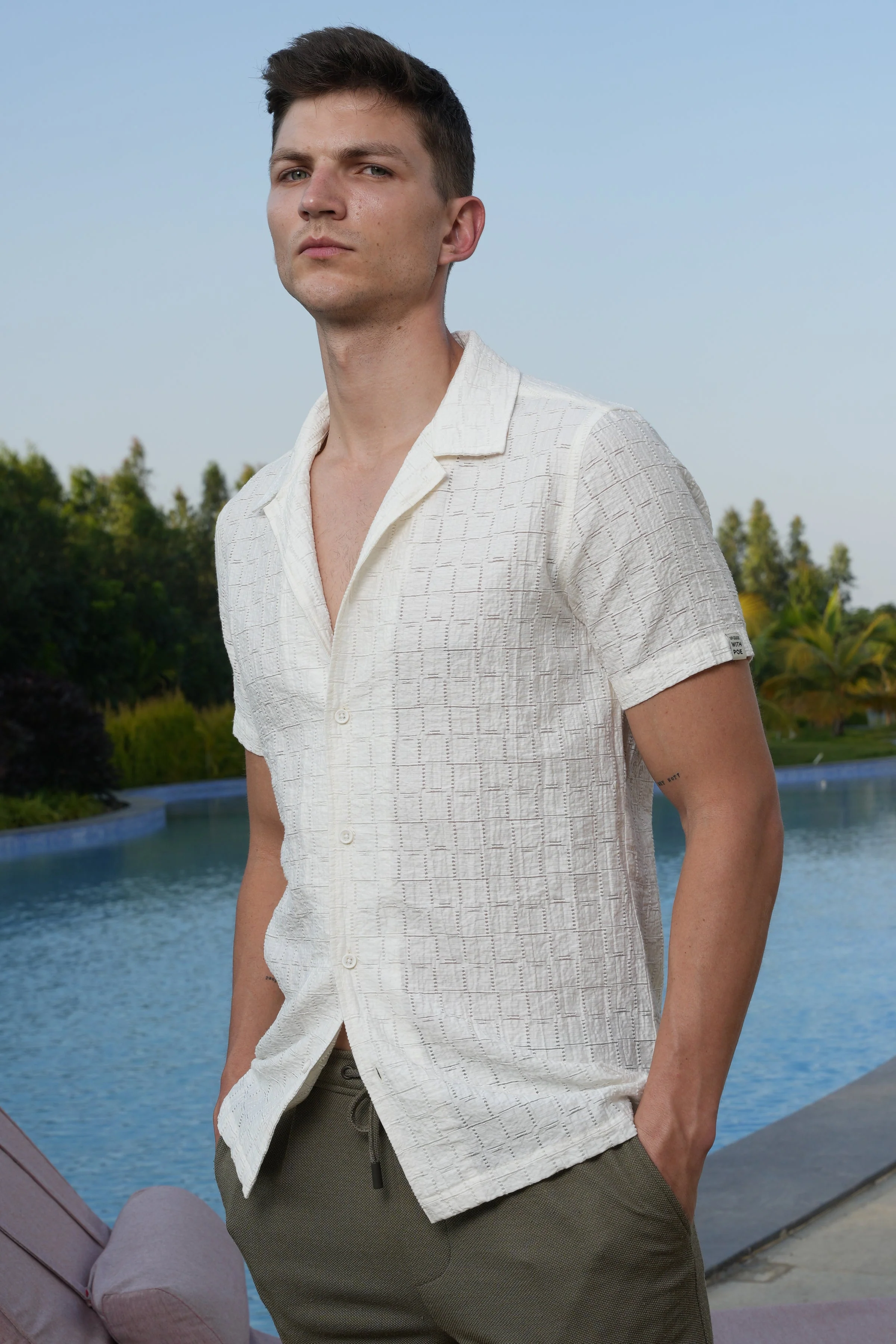 Men Lucky Crotchet Shirt White Fresh - Image 6