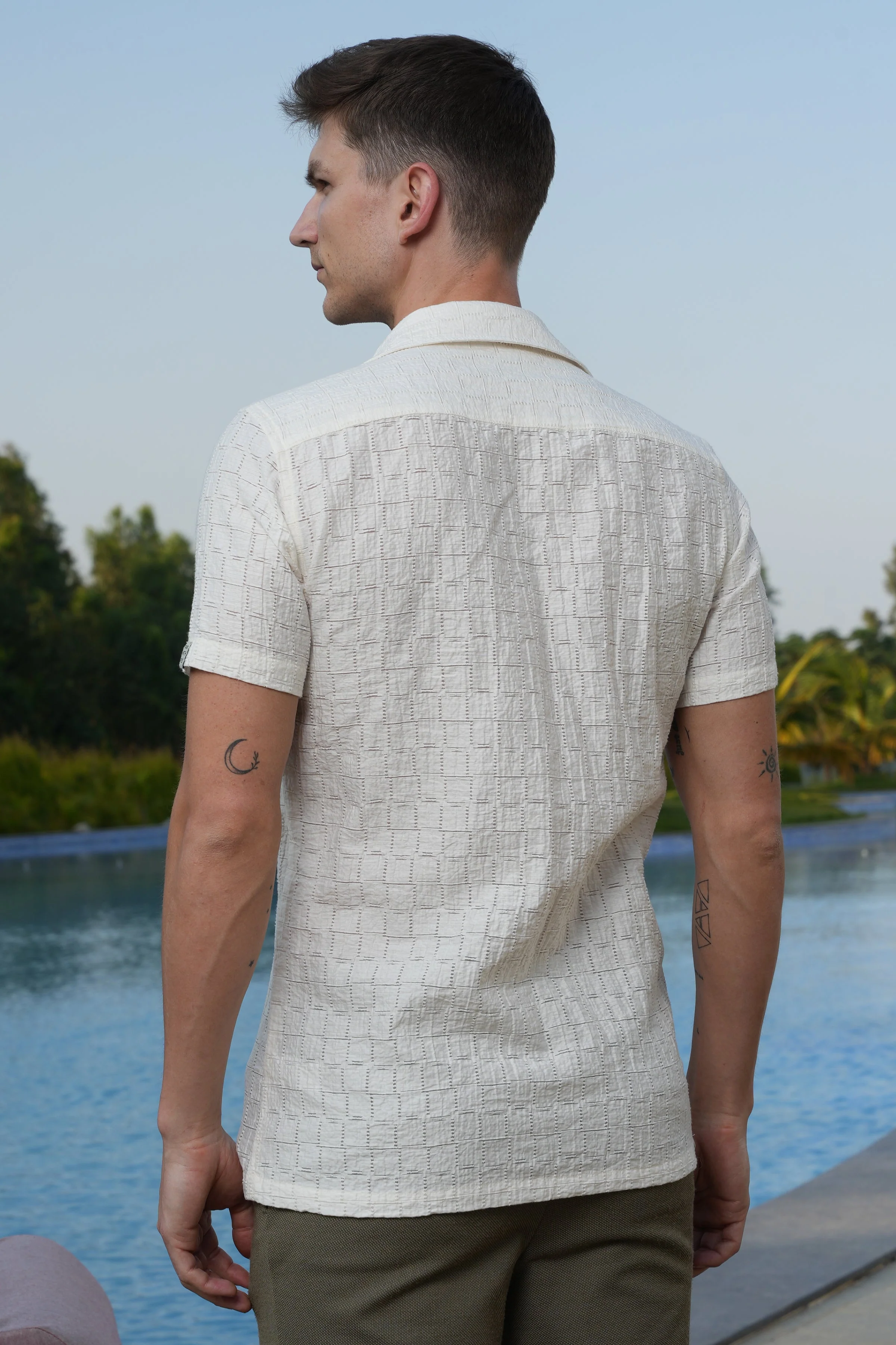 Men Lucky Crotchet Shirt White Fresh - Image 8