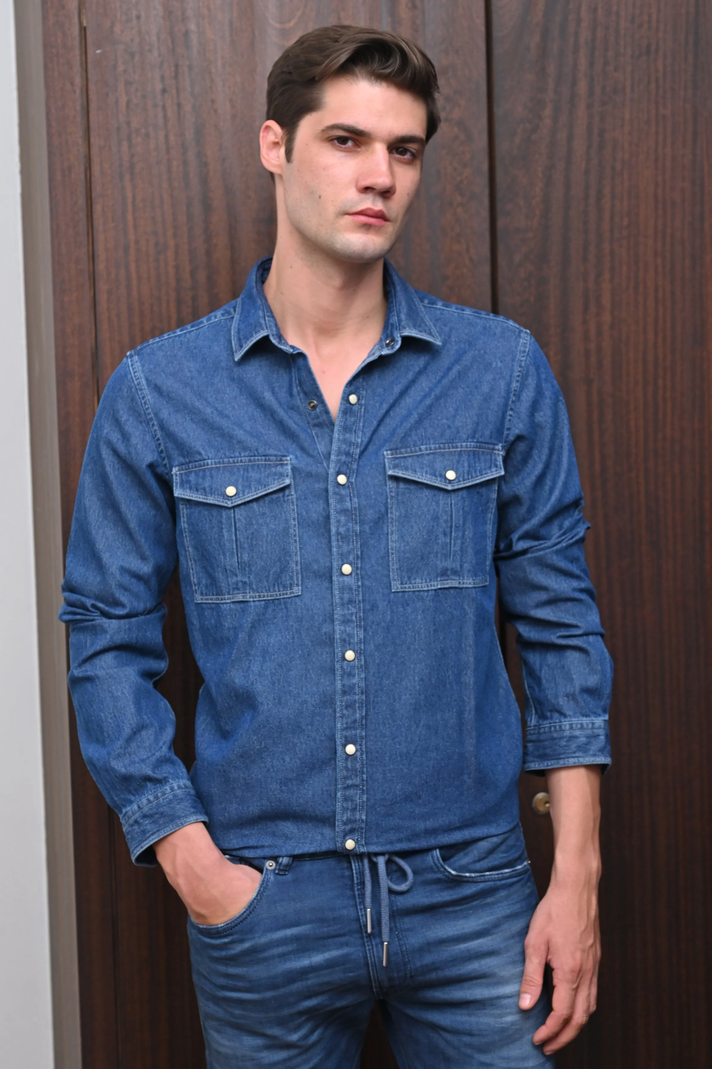 Men Lucy Detailed Denim Shirt Navy - Image 3