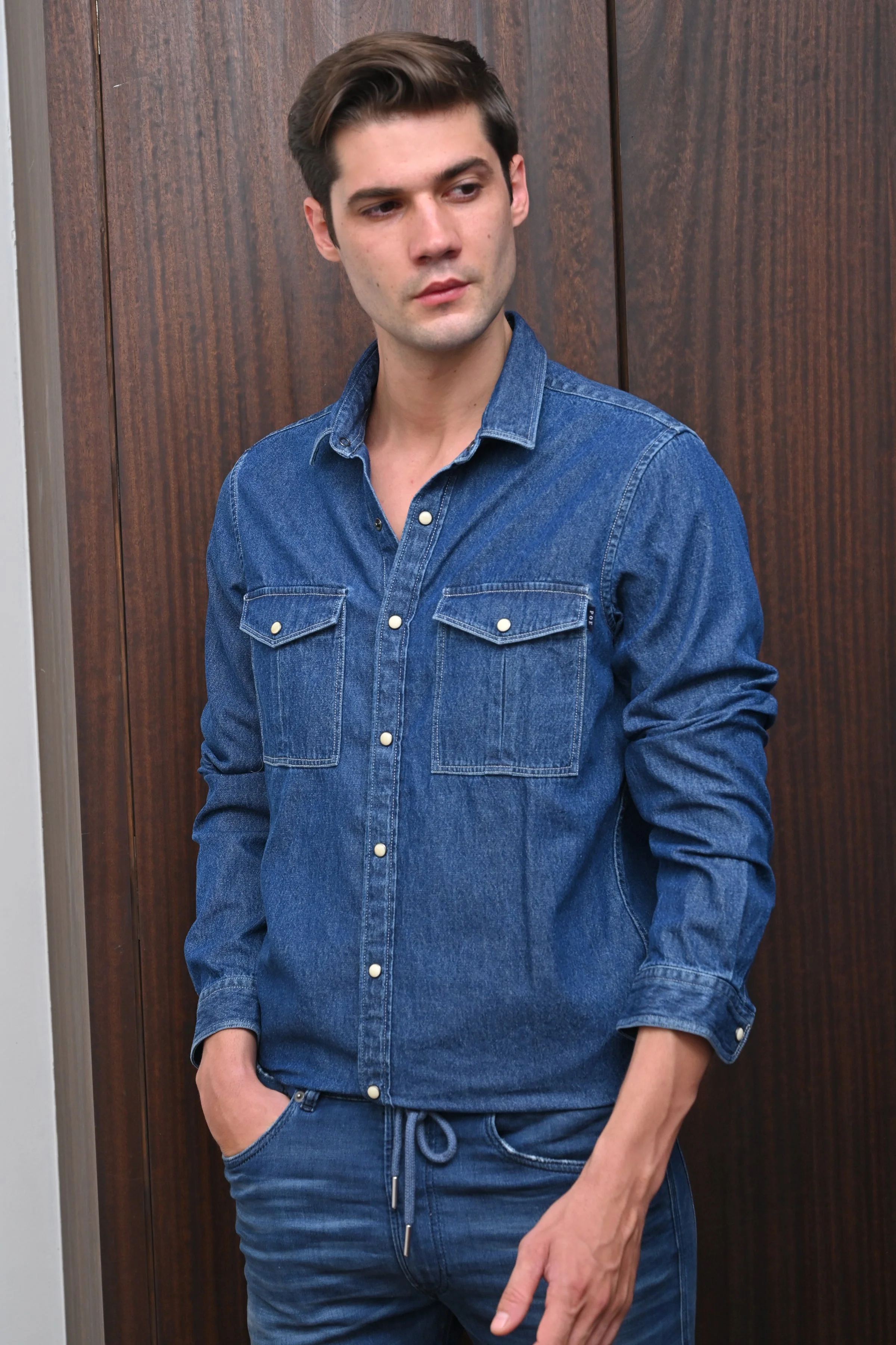 Men Lucy Detailed Denim Shirt Navy - Image 4