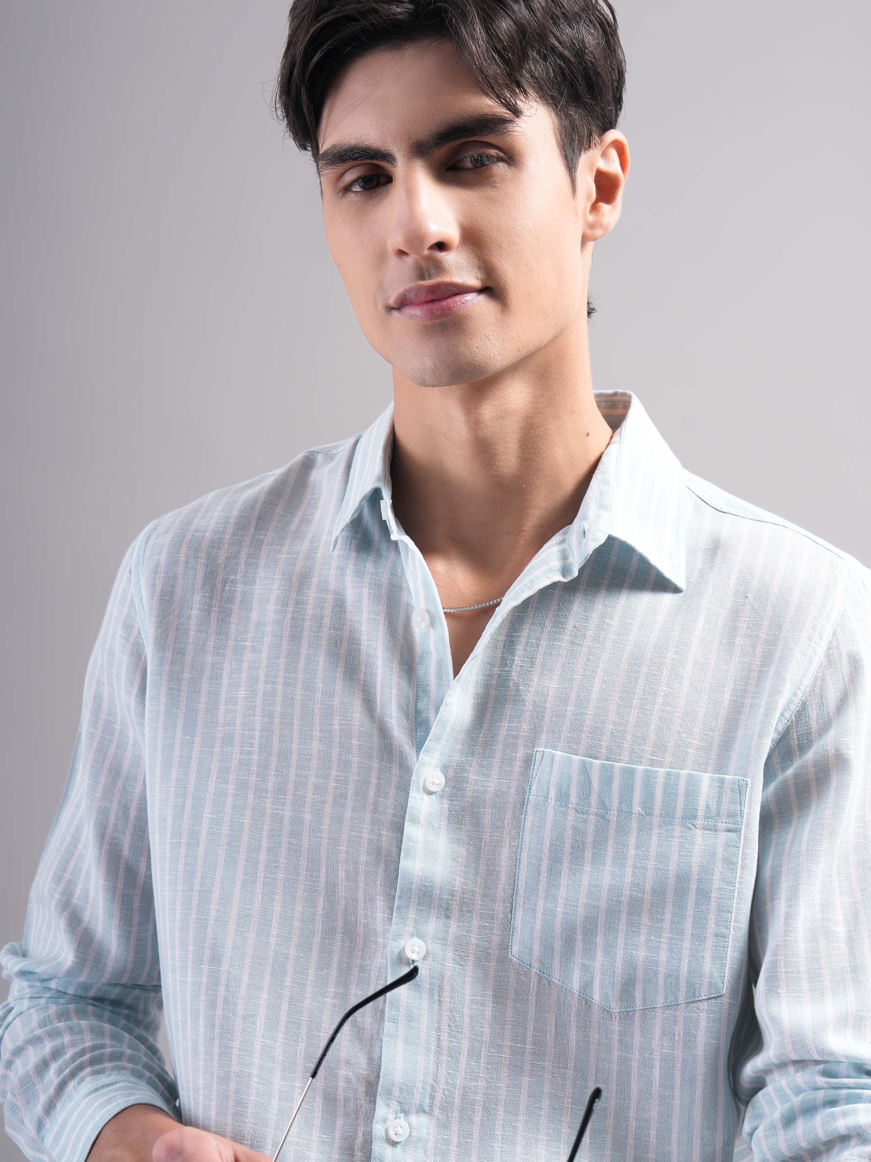 Men Lyocell Striped Shirts - Image 3