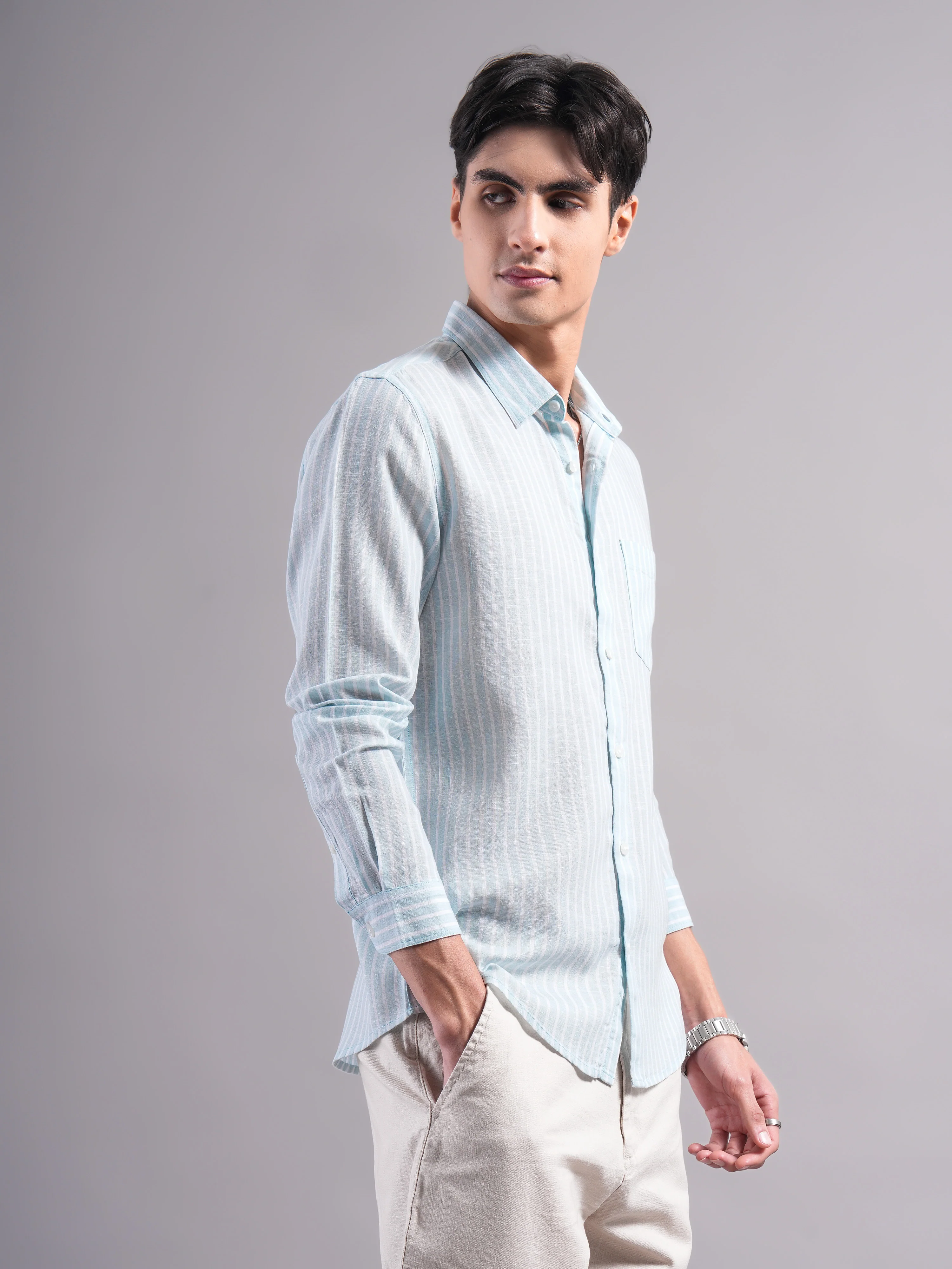 Men Lyocell Striped Shirts - Image 4