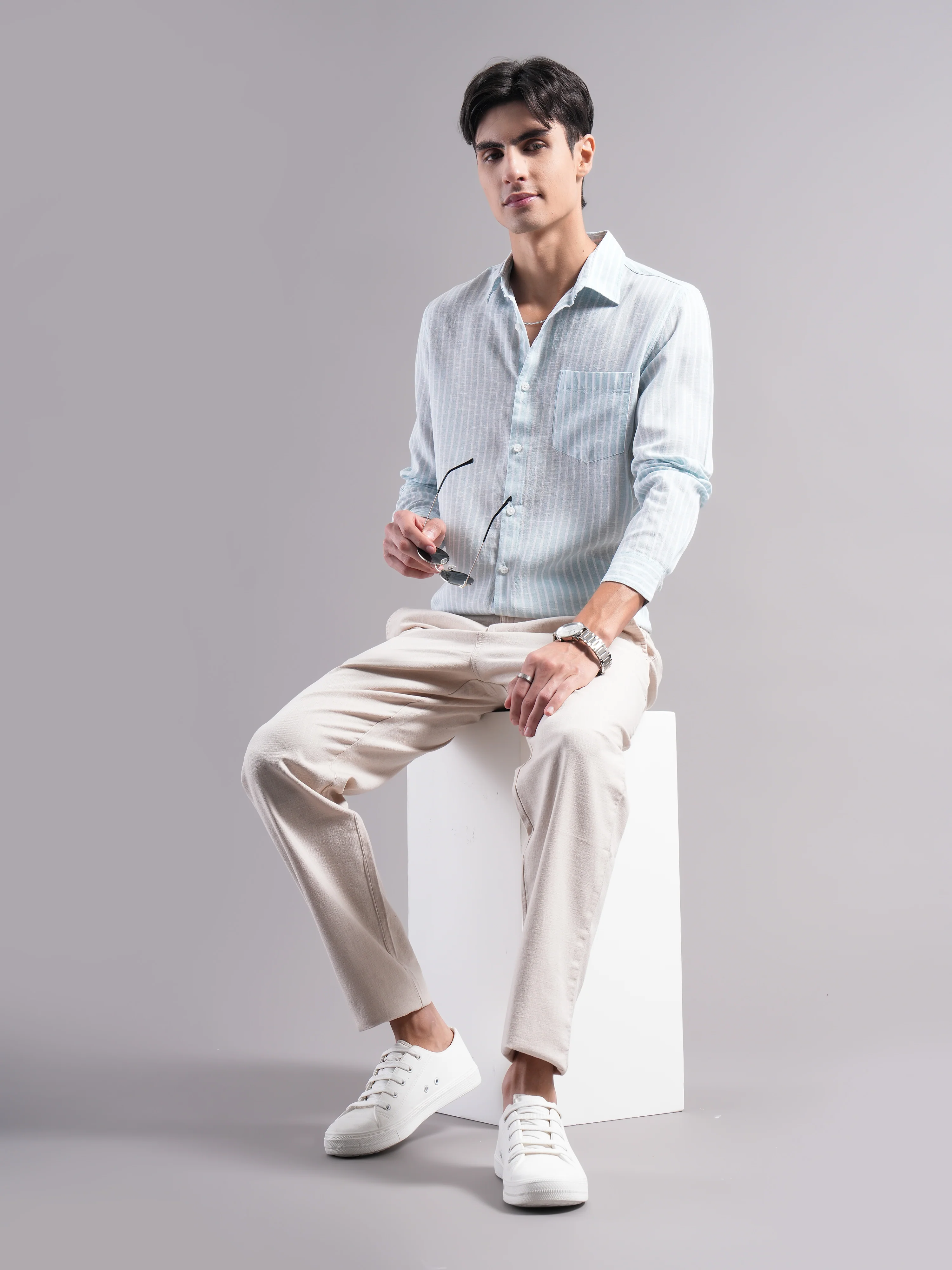 Men Lyocell Striped Shirts - Image 5