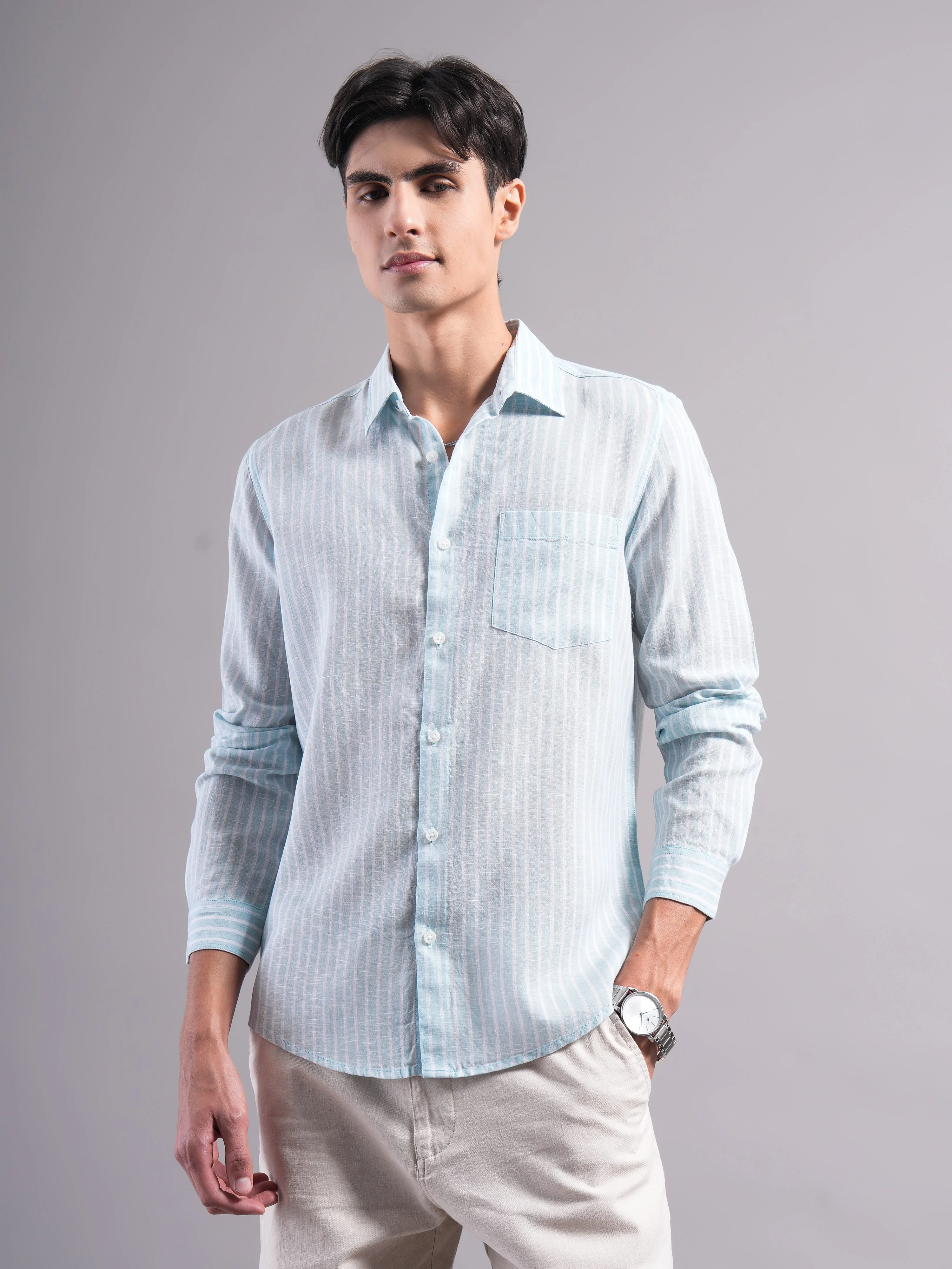 Men Lyocell Striped Shirts - Image 6