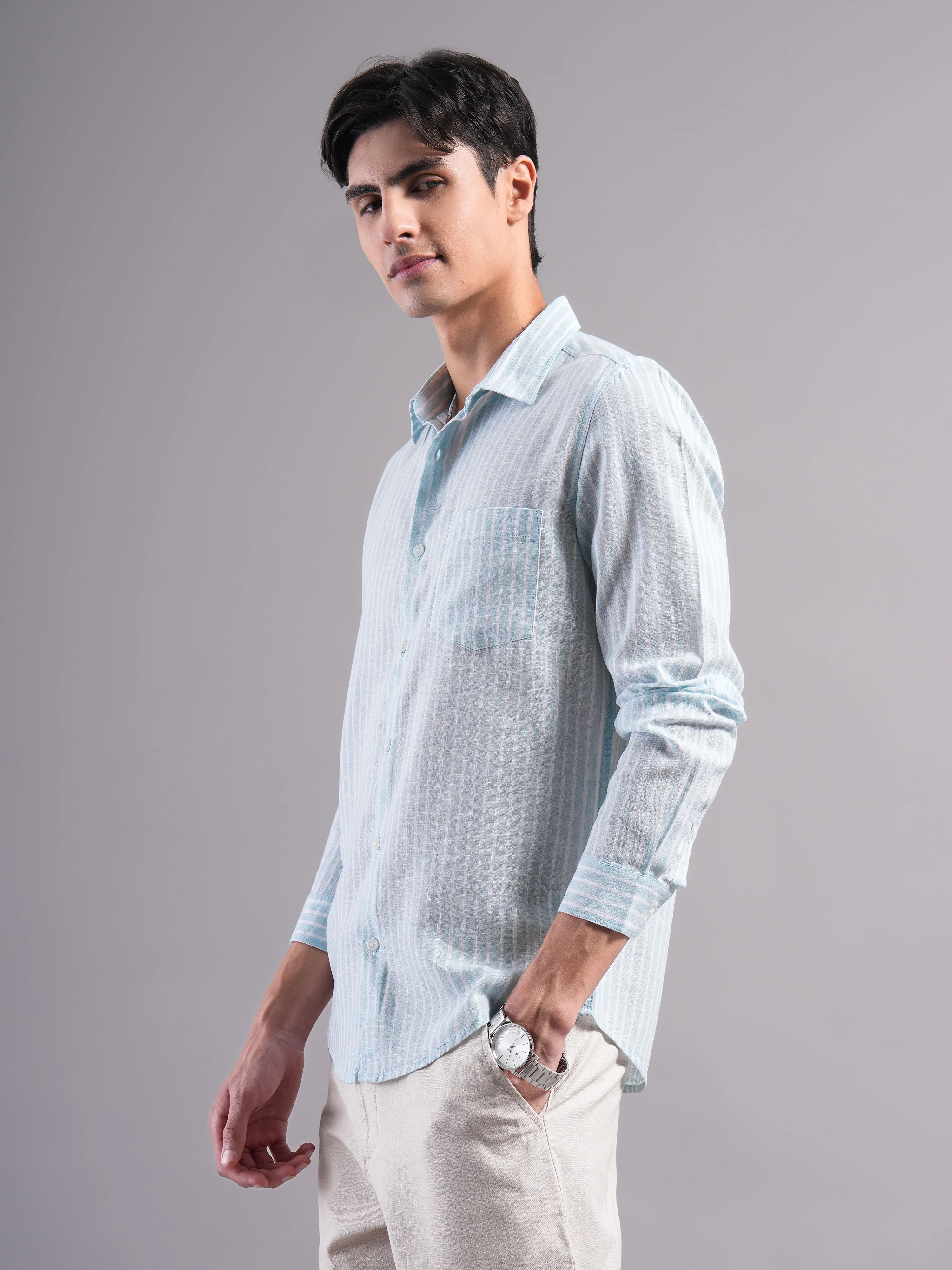 Men Lyocell Striped Shirts - Image 7