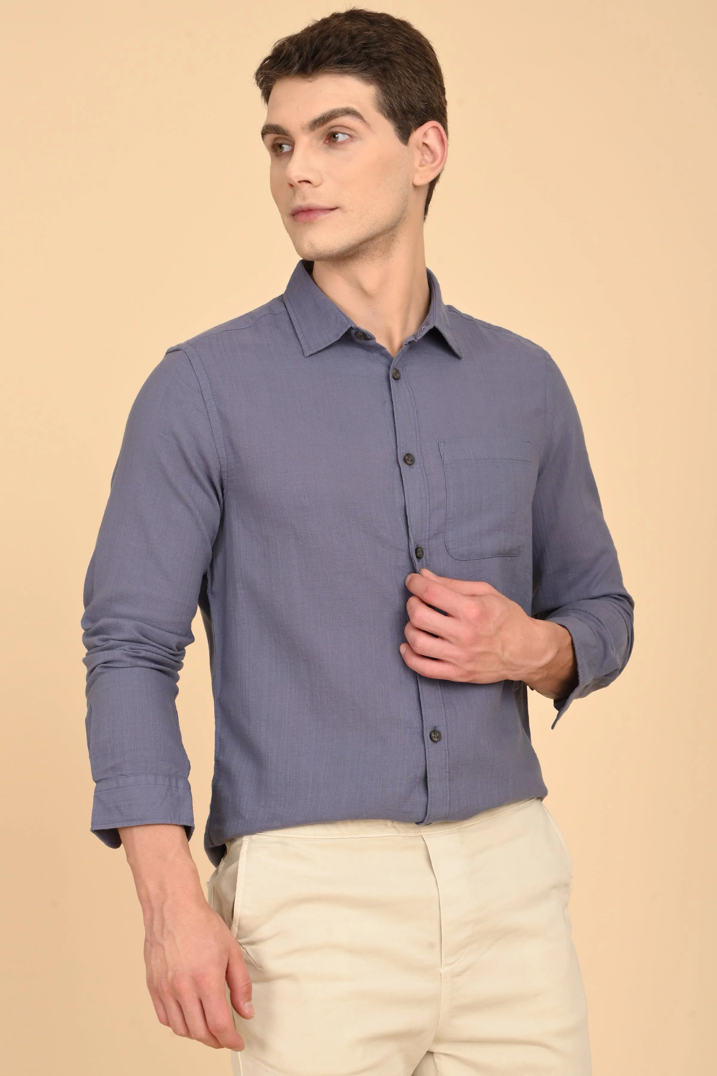 Men Mac Minimal Dobby Solid Shirt Lavender - Image 2