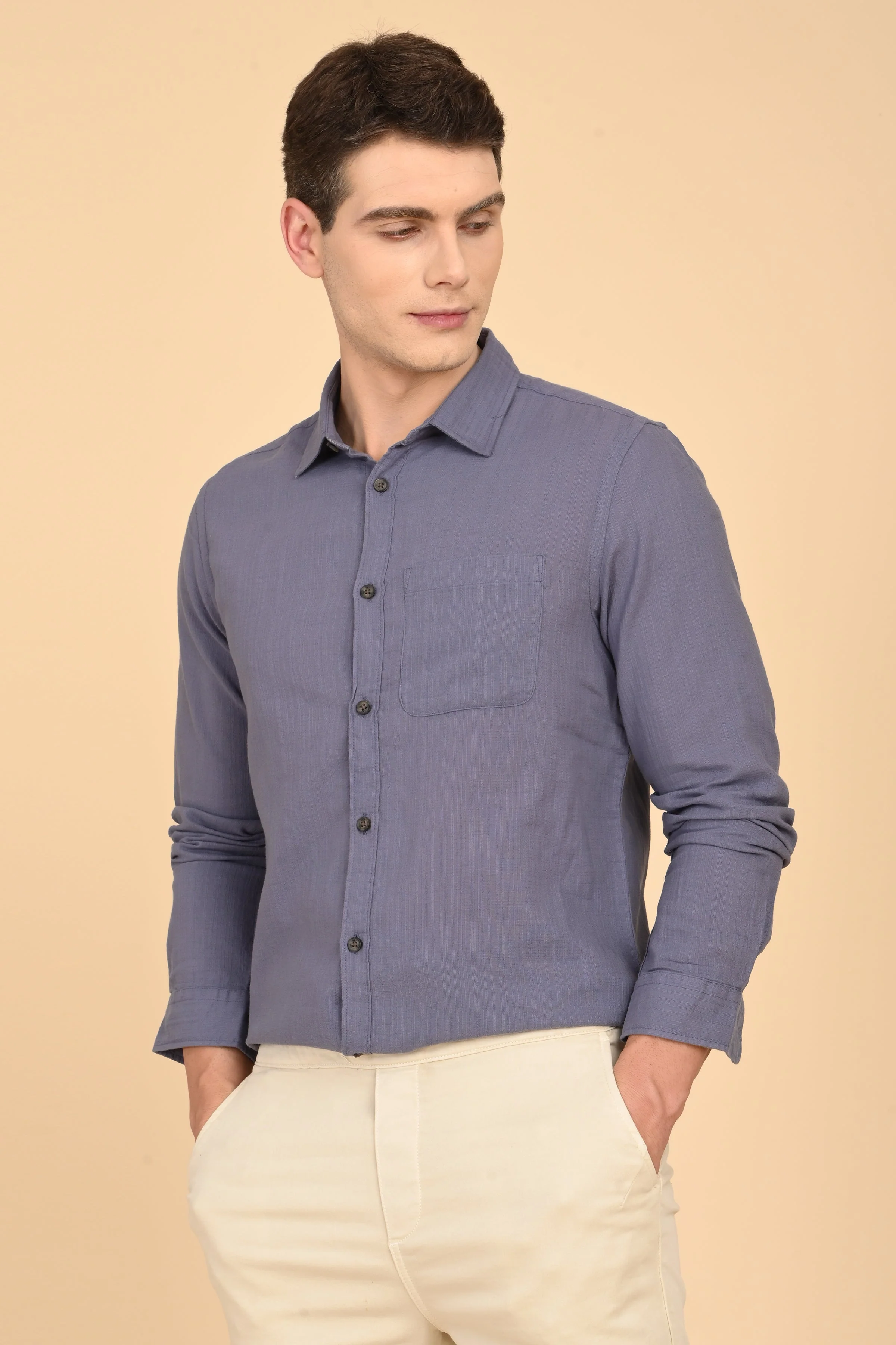 Men Mac Minimal Dobby Solid Shirt Lavender - Image 3