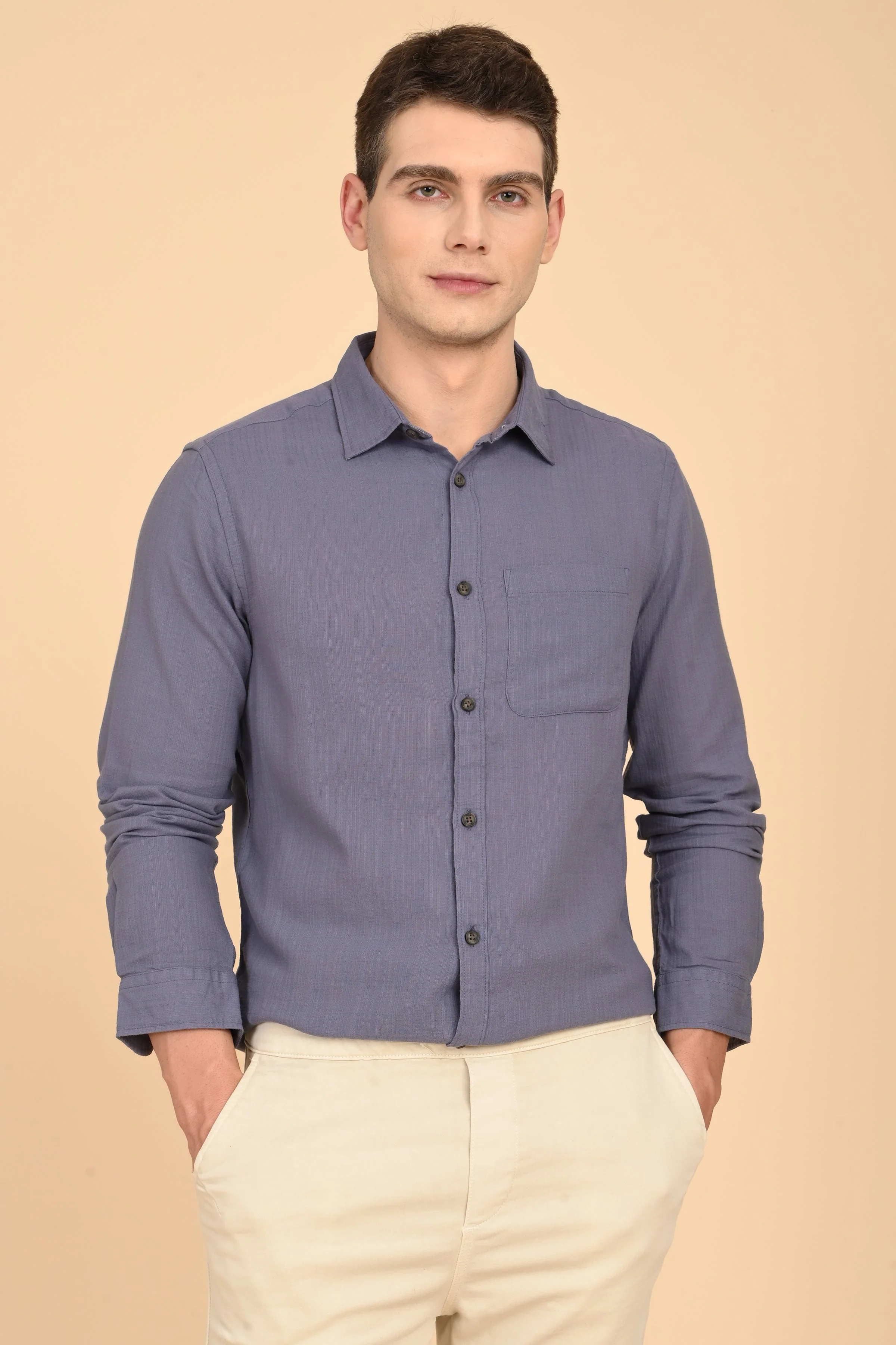 Men Mac Minimal Dobby Solid Shirt Lavender - Image 4