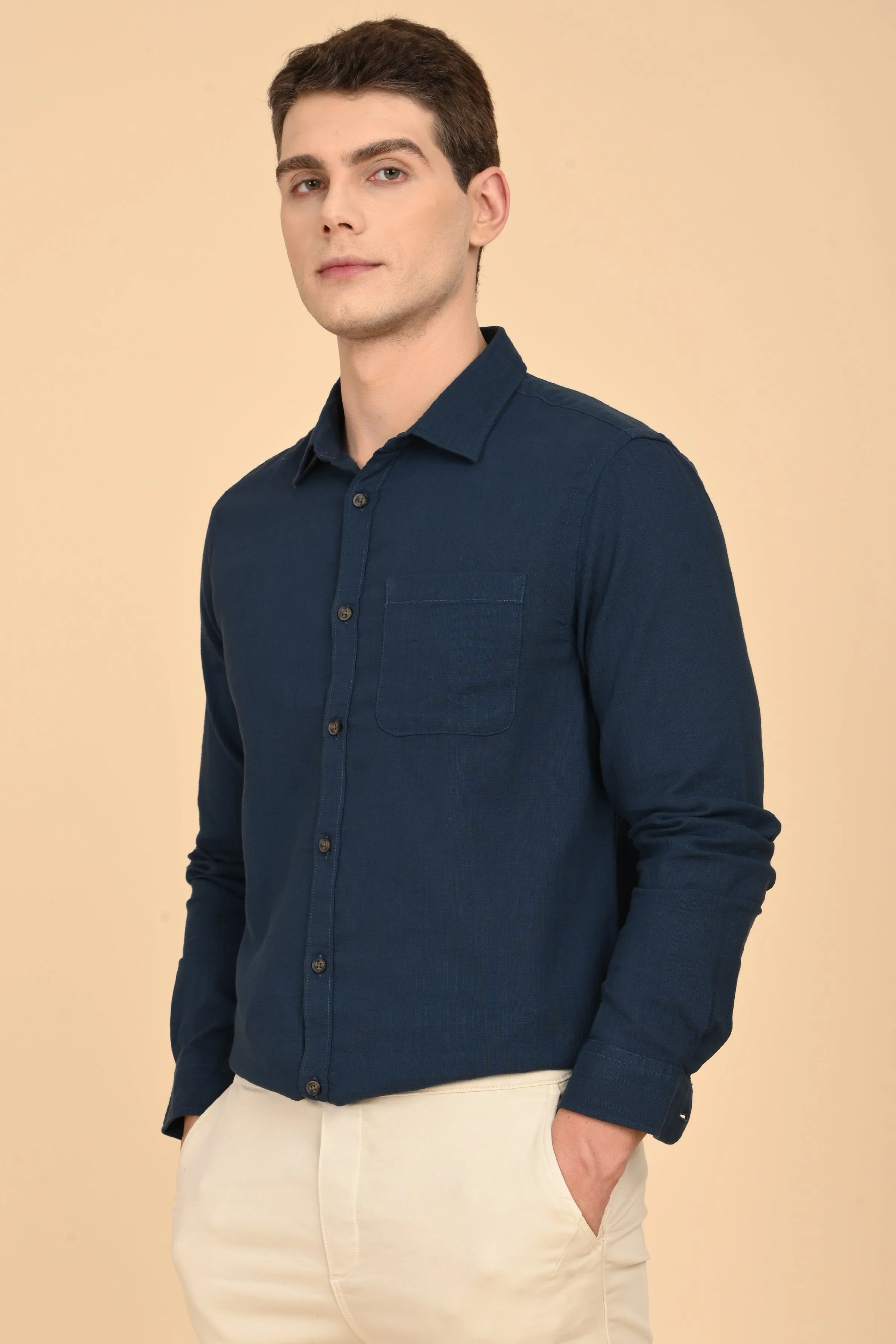 Men Mac Minimal Dobby Solid Shirt Navy - Image 2