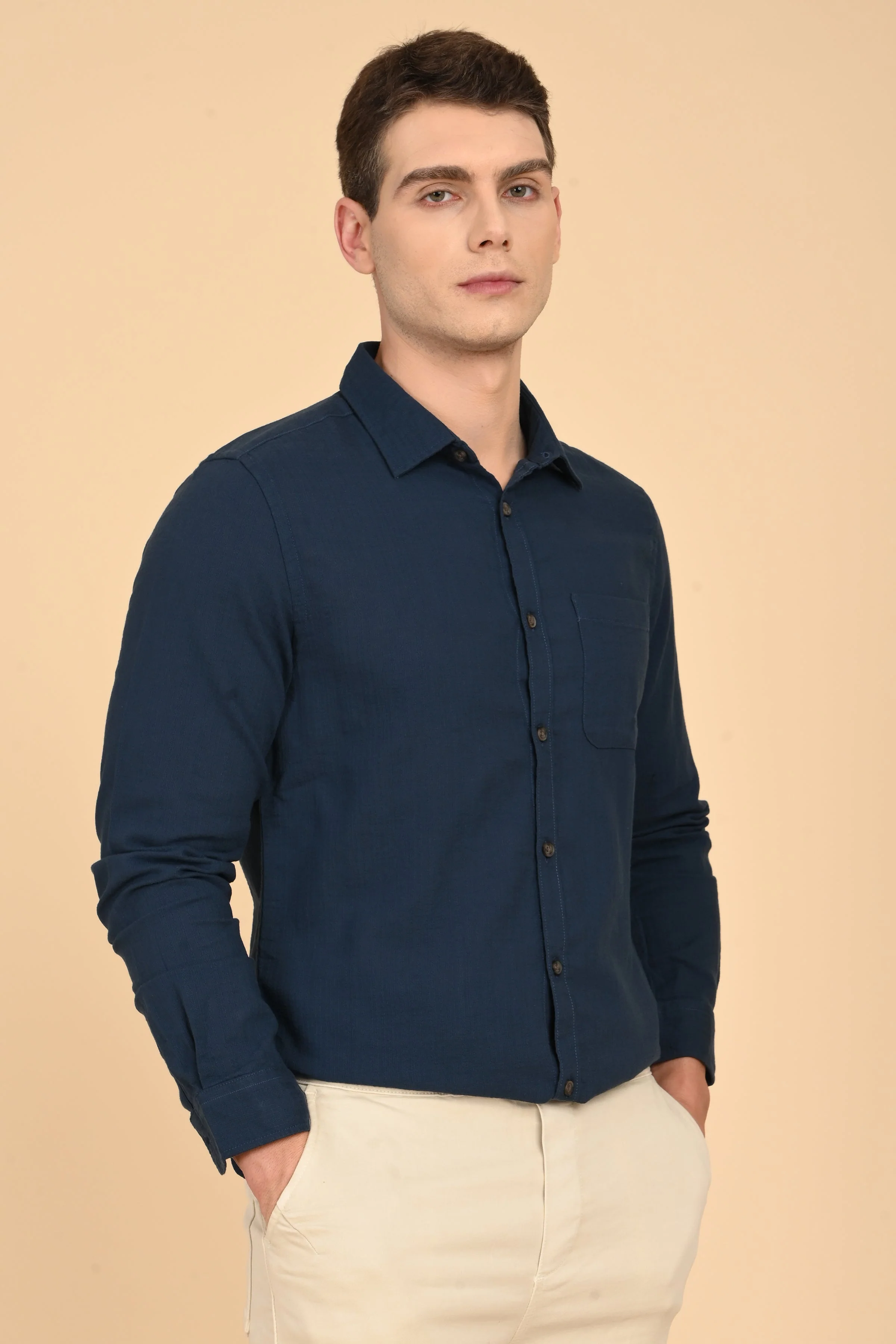 Men Mac Minimal Dobby Solid Shirt Navy - Image 3