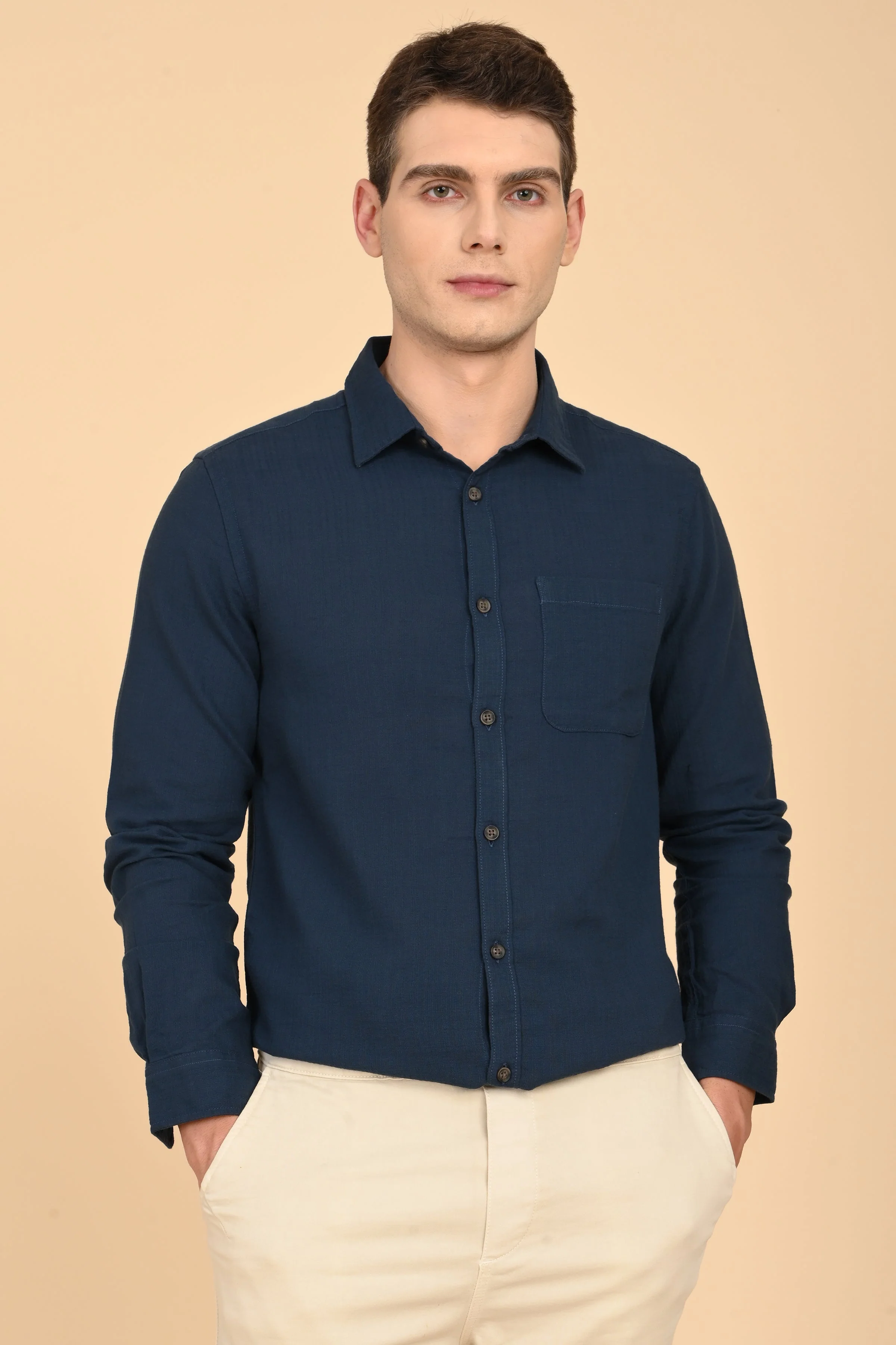 Men Mac Minimal Dobby Solid Shirt Navy - Image 4