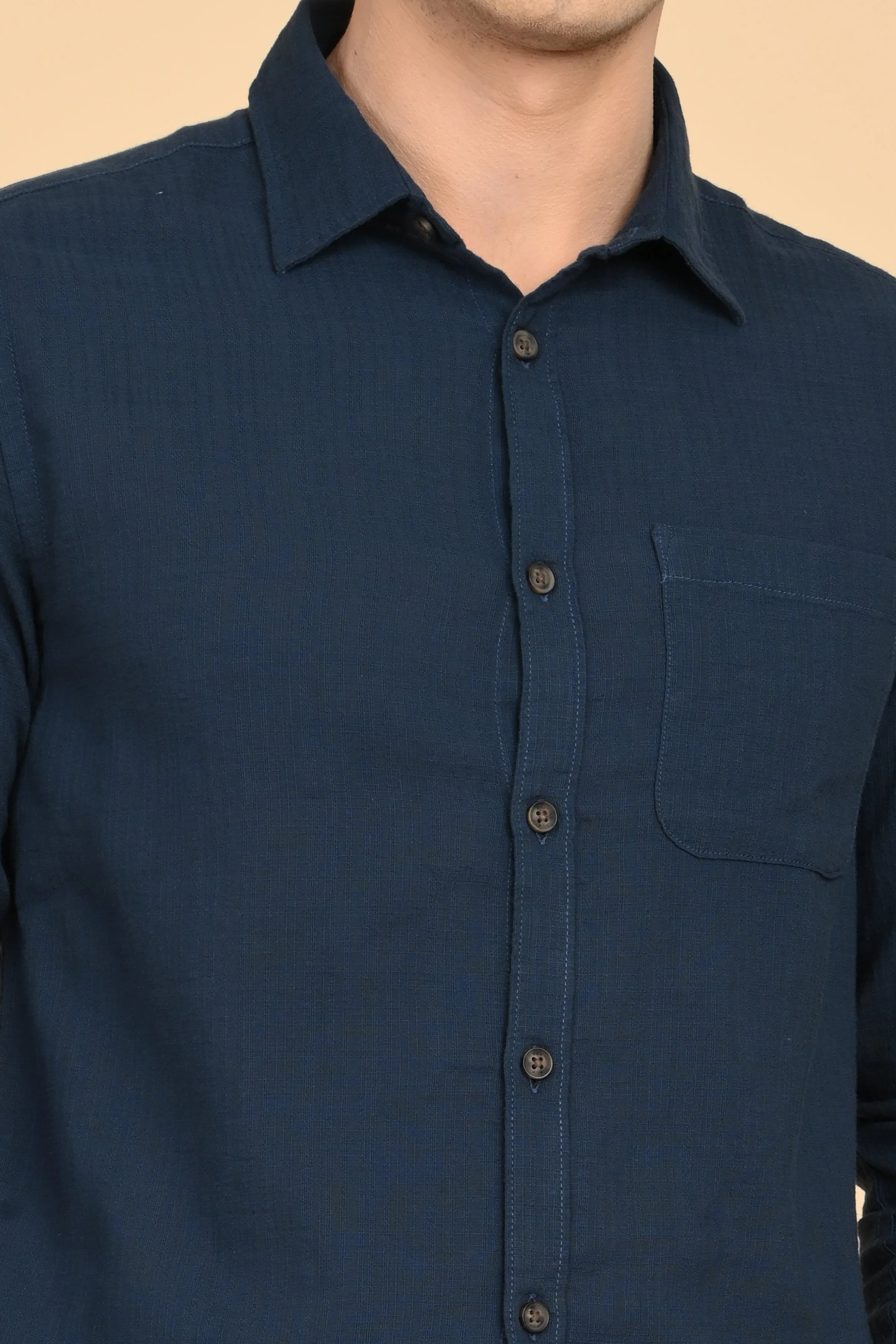 Men Mac Minimal Dobby Solid Shirt Navy - Image 5