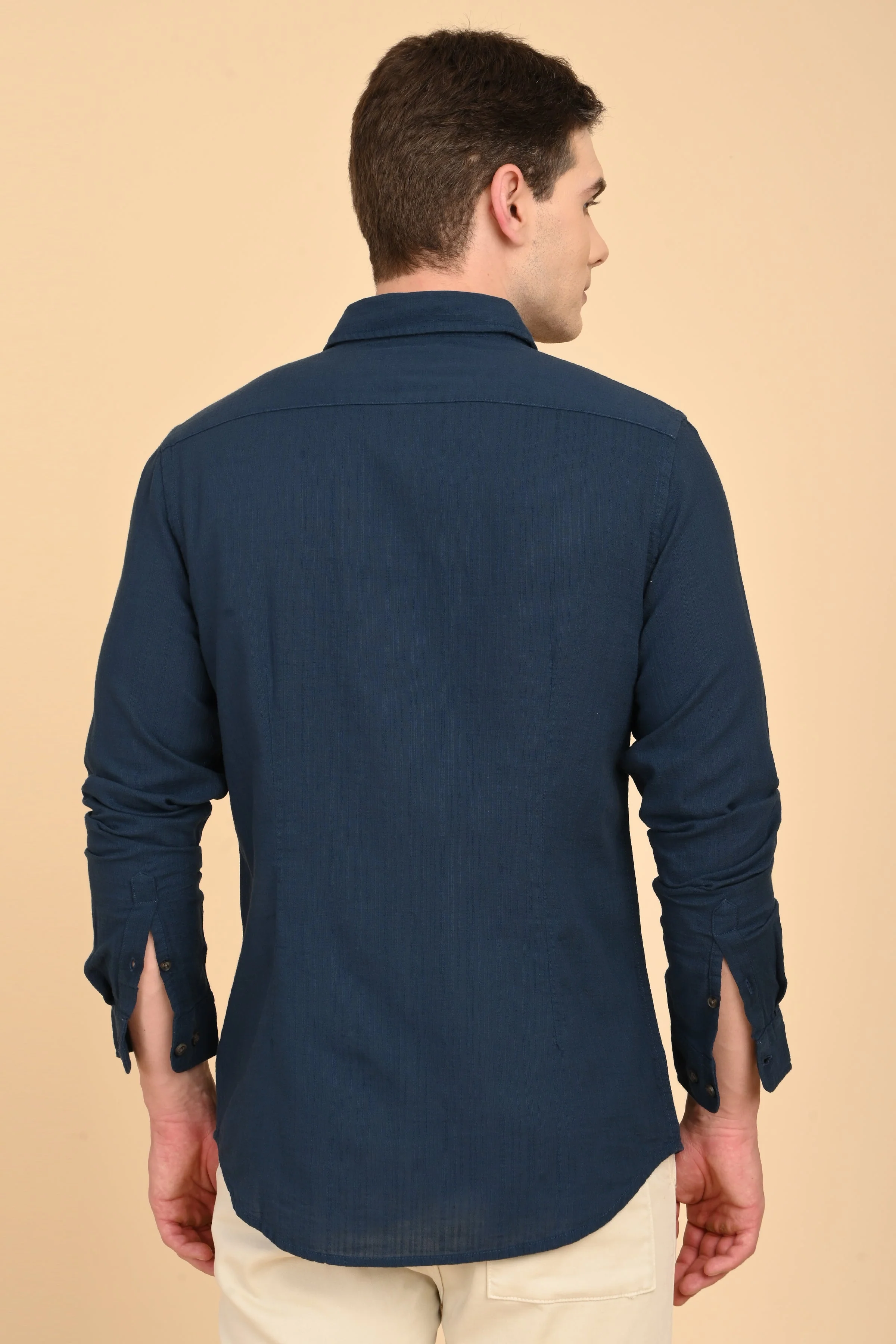 Men Mac Minimal Dobby Solid Shirt Navy - Image 7