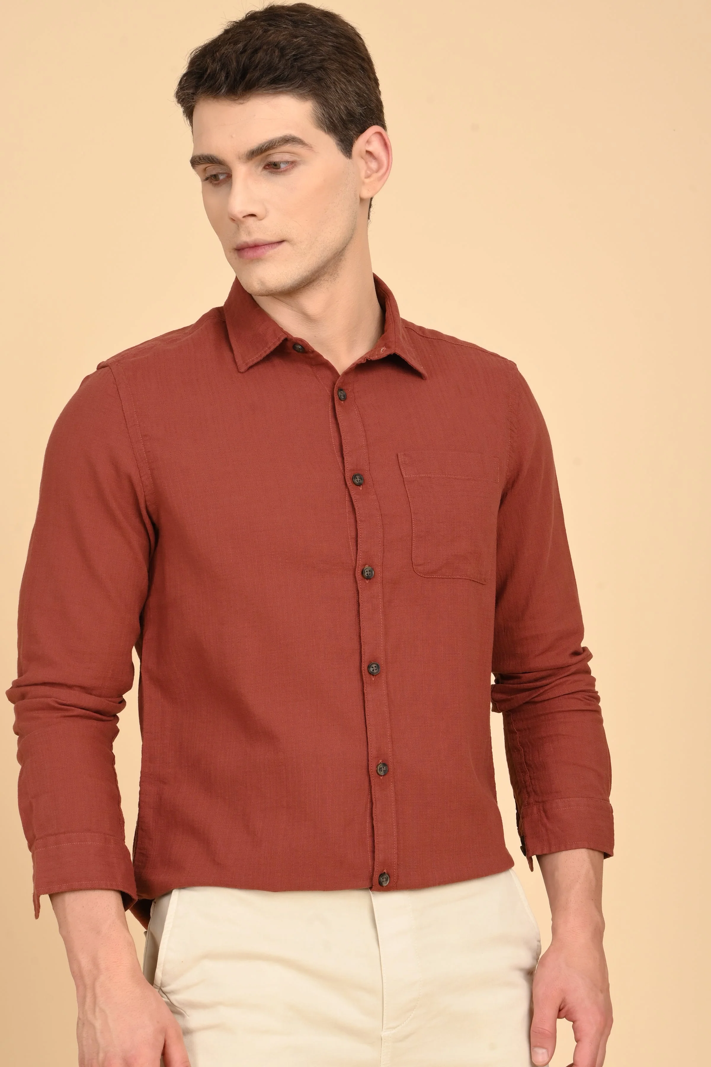 Men Mac Minimal Dobby Solid Shirt Rust - Image 3