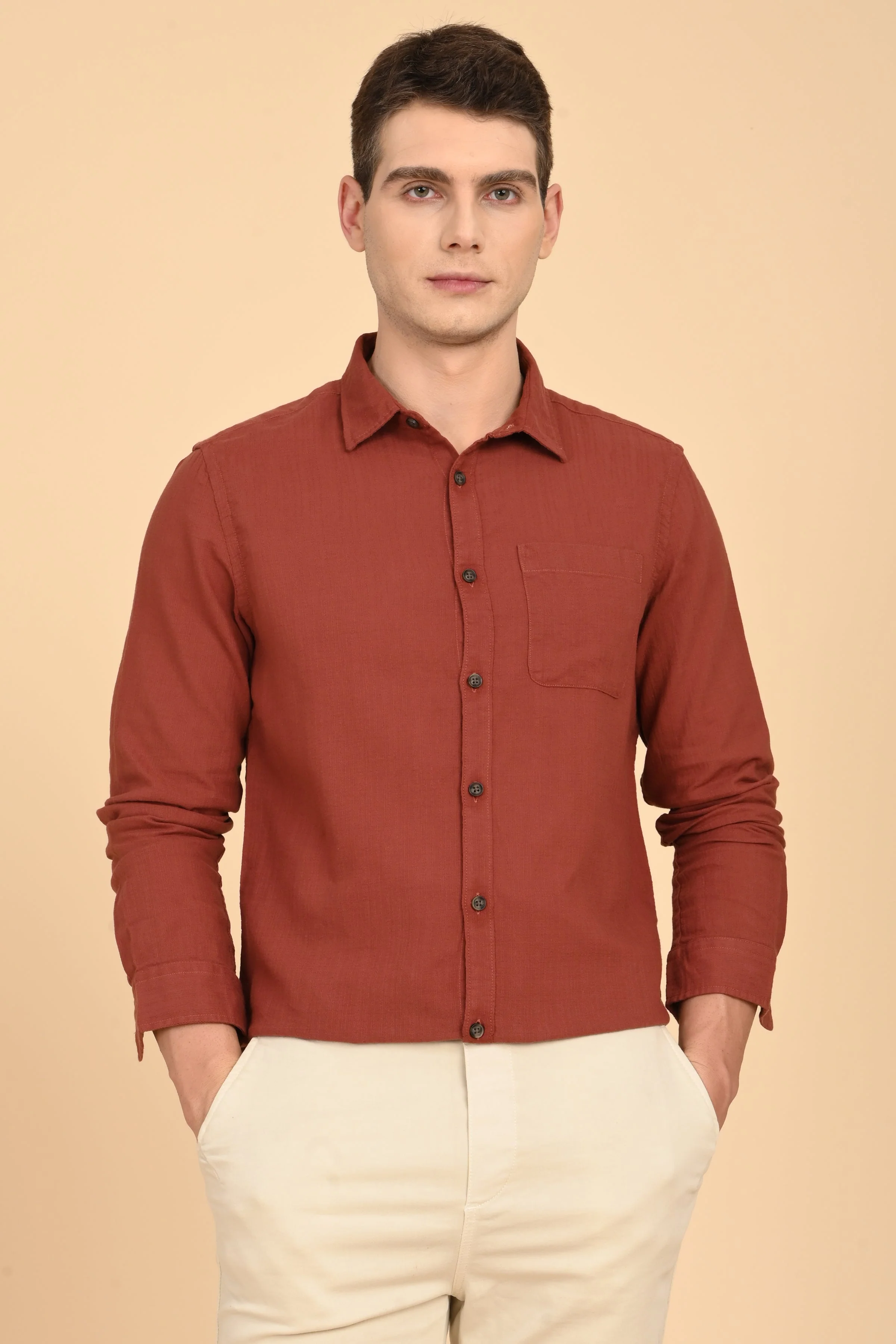 Men Mac Minimal Dobby Solid Shirt Rust - Image 4