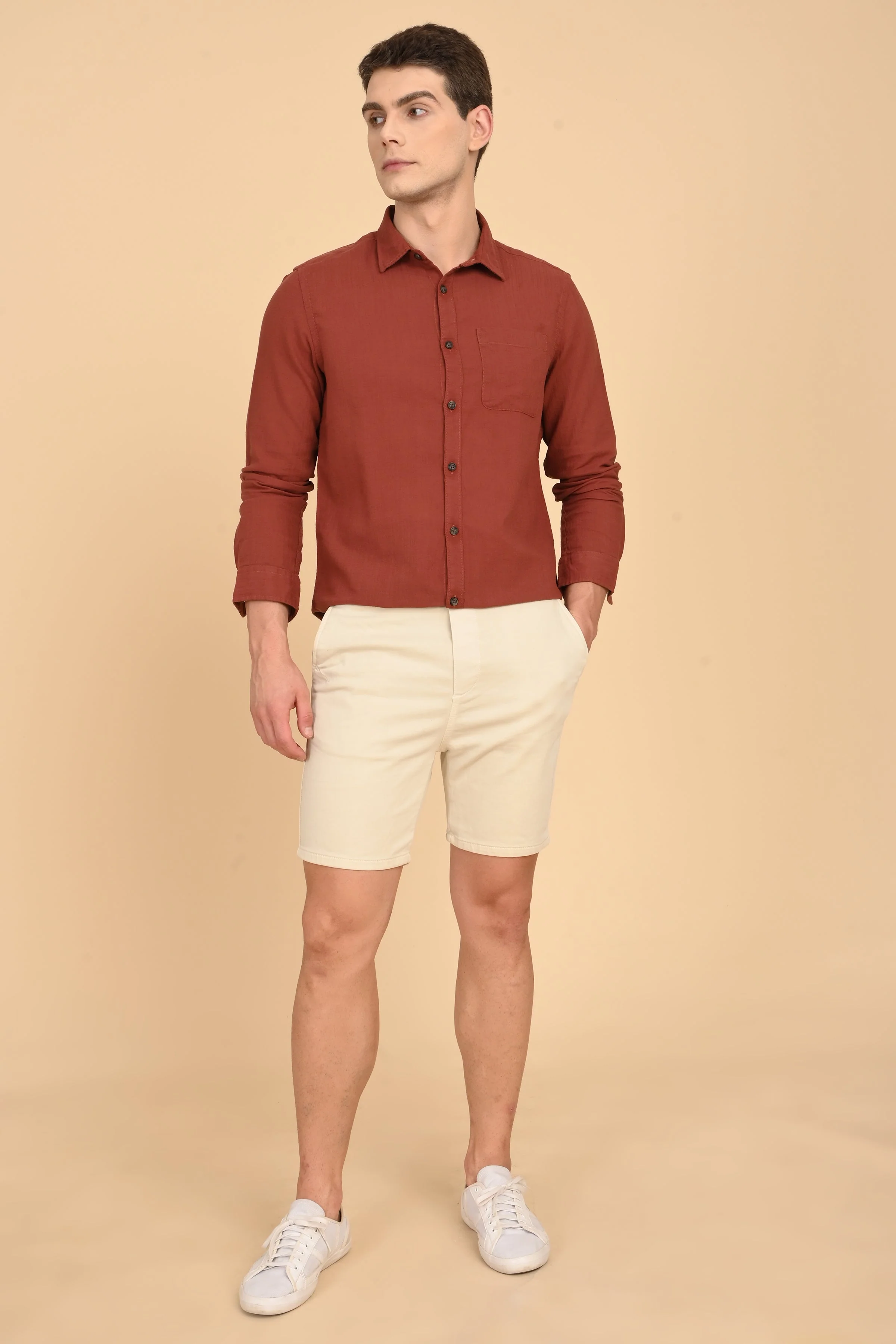Men Mac Minimal Dobby Solid Shirt Rust - Image 5