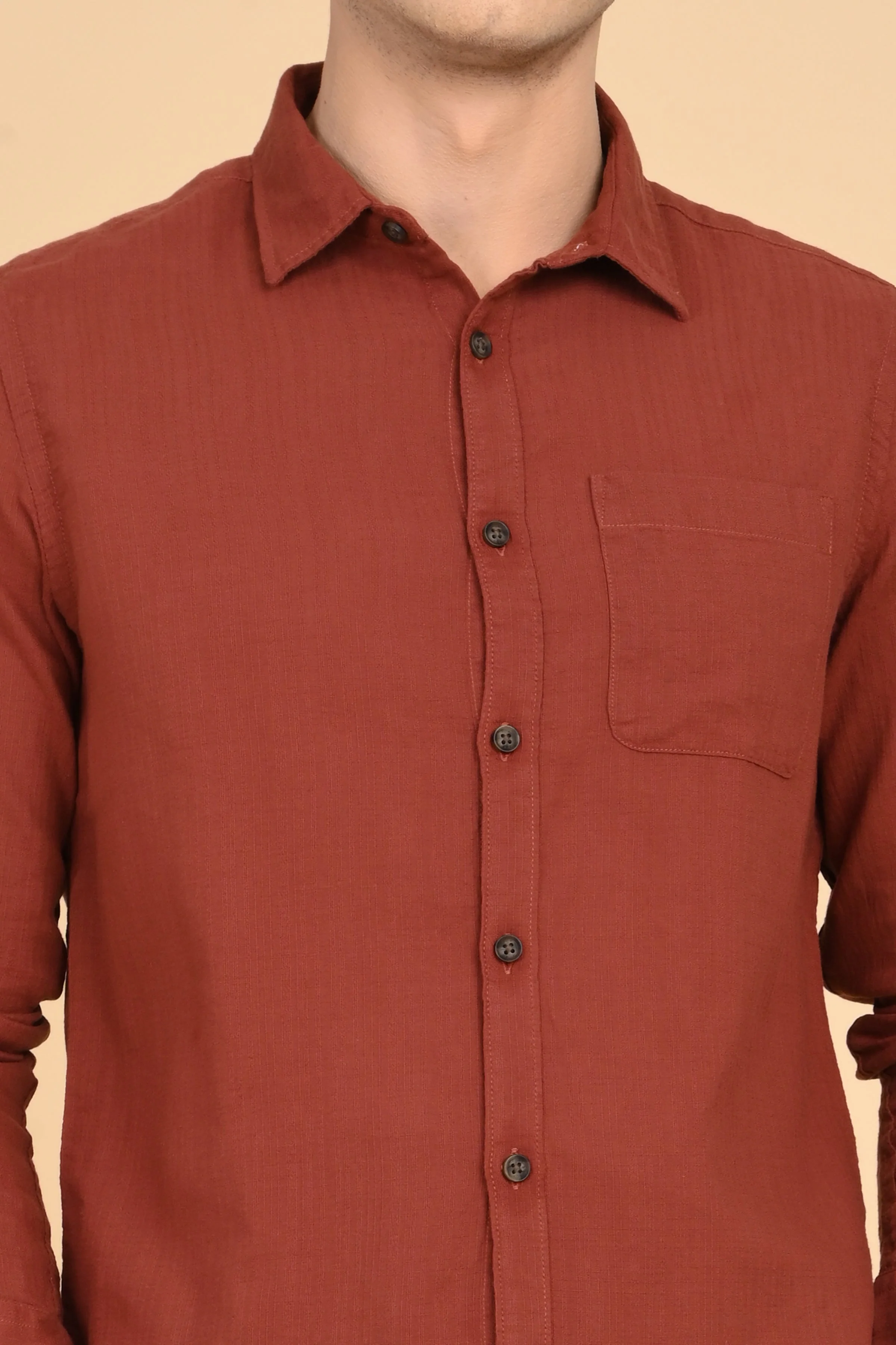 Men Mac Minimal Dobby Solid Shirt Rust - Image 6