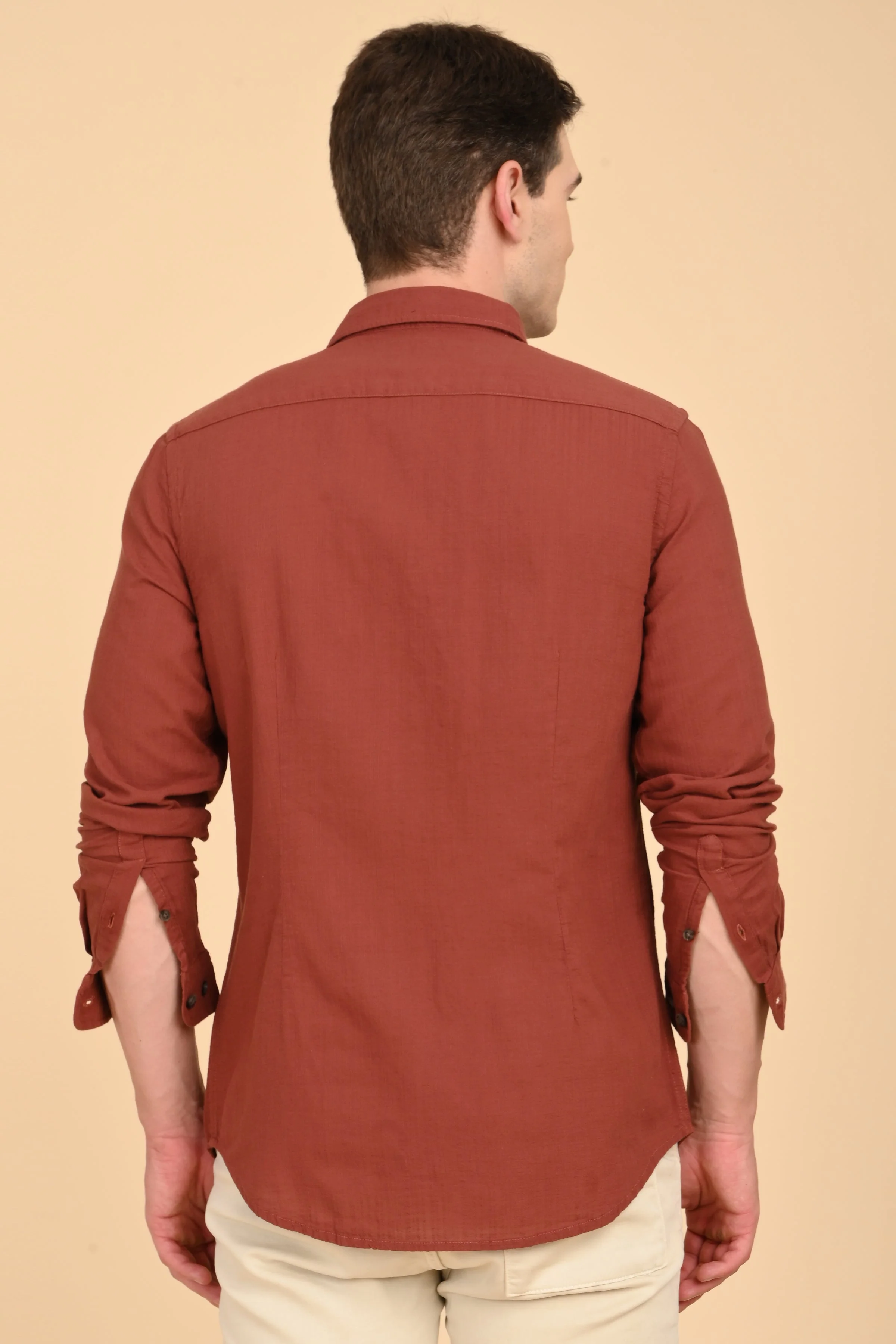 Men Mac Minimal Dobby Solid Shirt Rust - Image 7