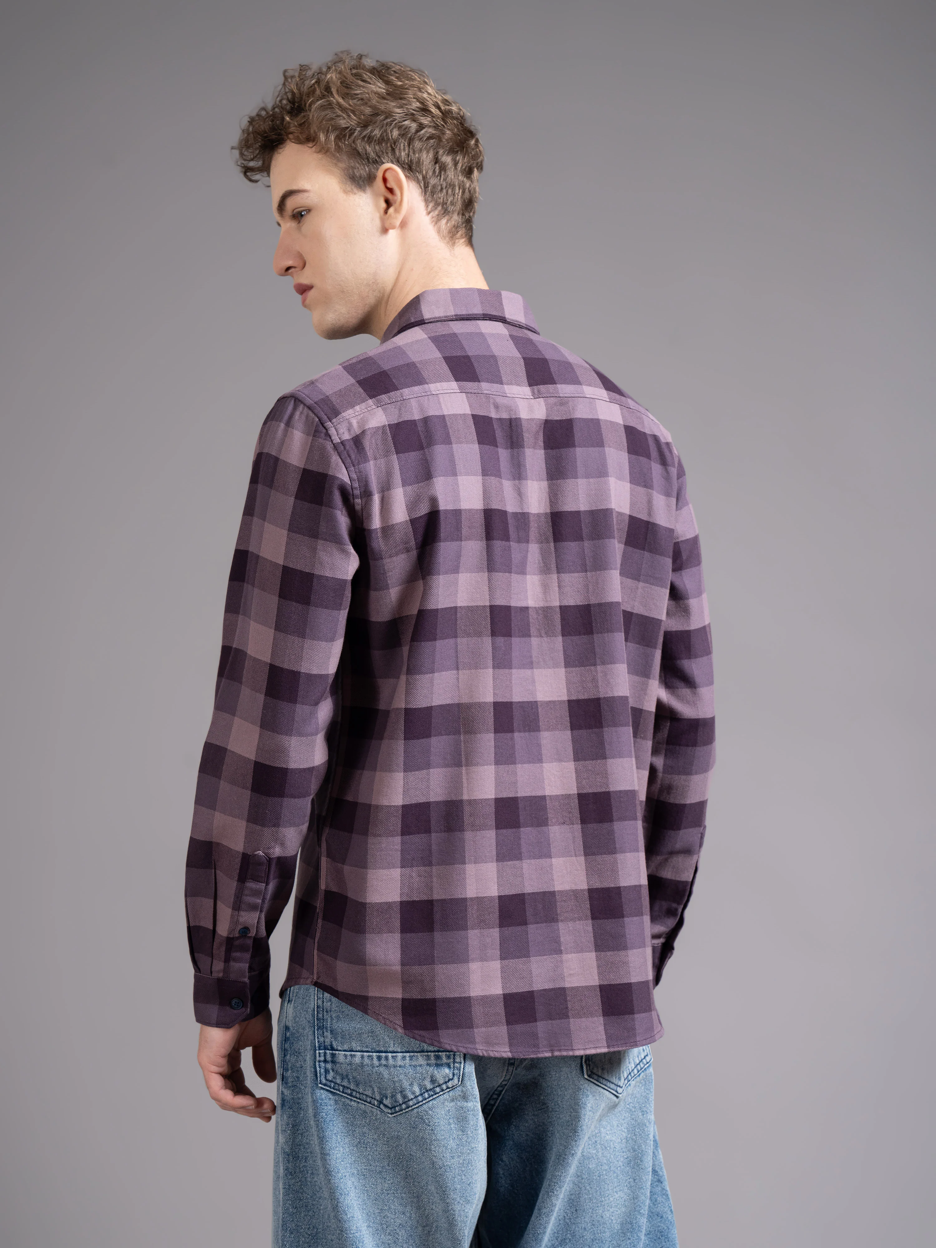 Men Magenta Checked Shirt - Image 2