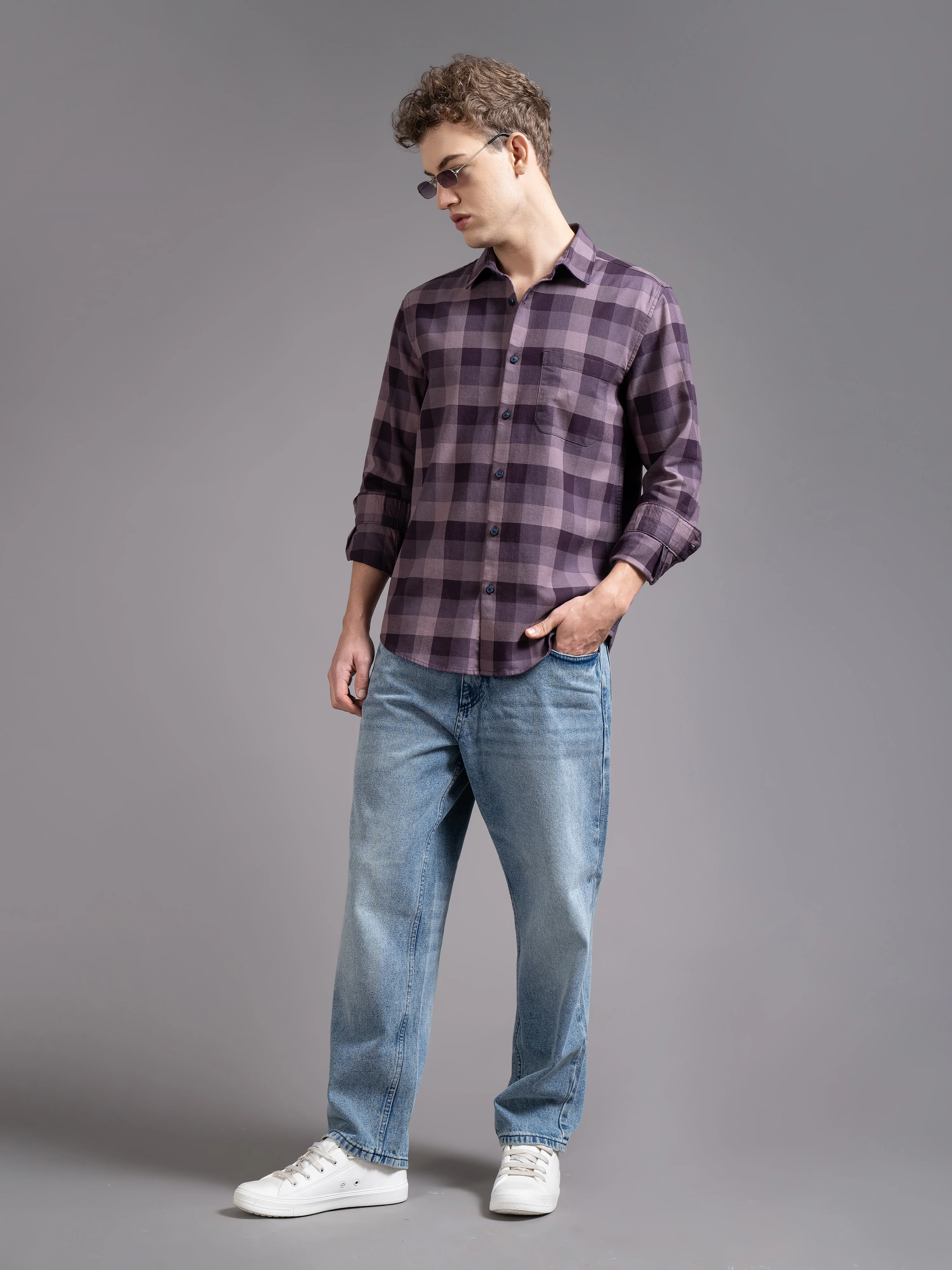 Men Magenta Checked Shirt - Image 4