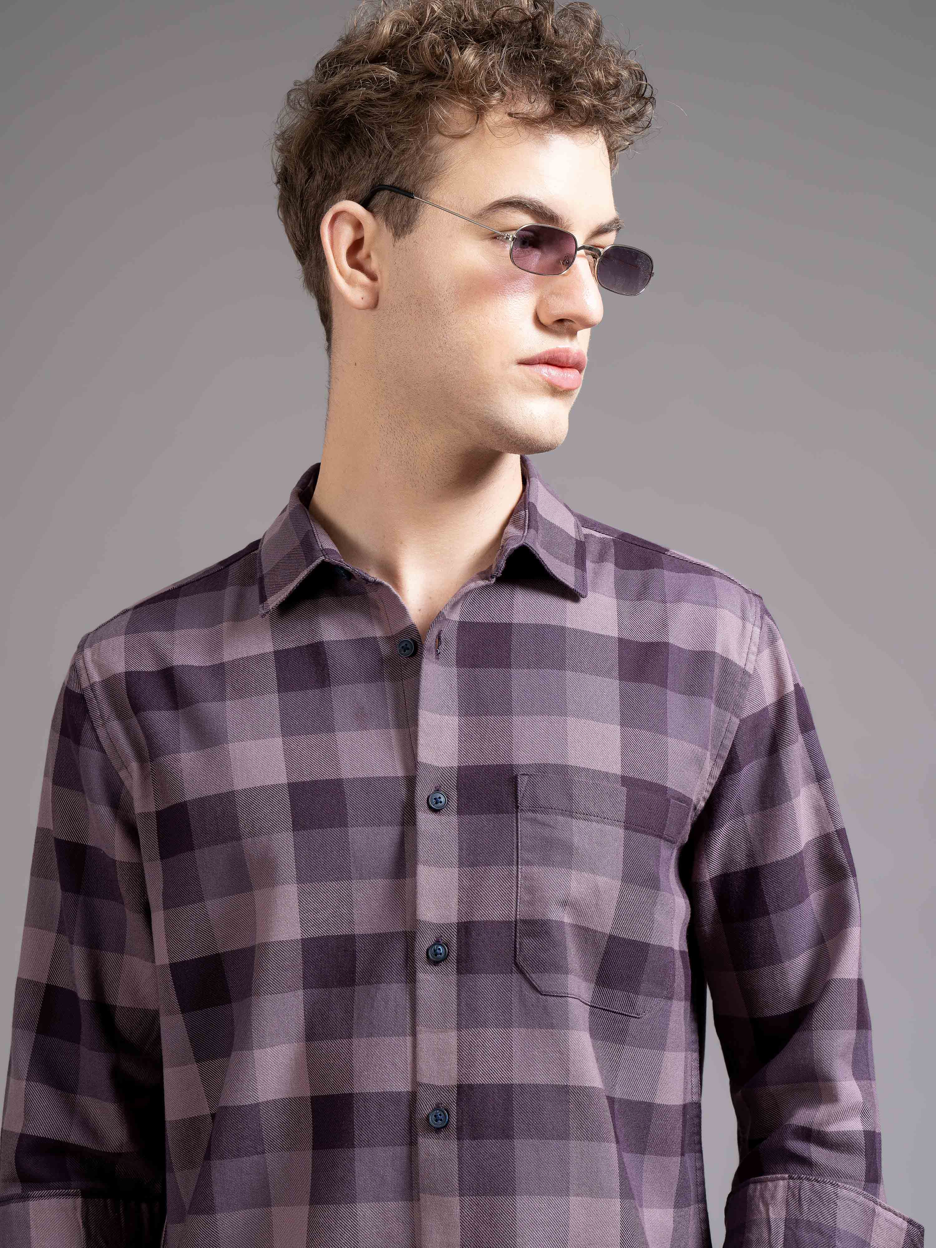 Men Magenta Checked Shirt - Image 5