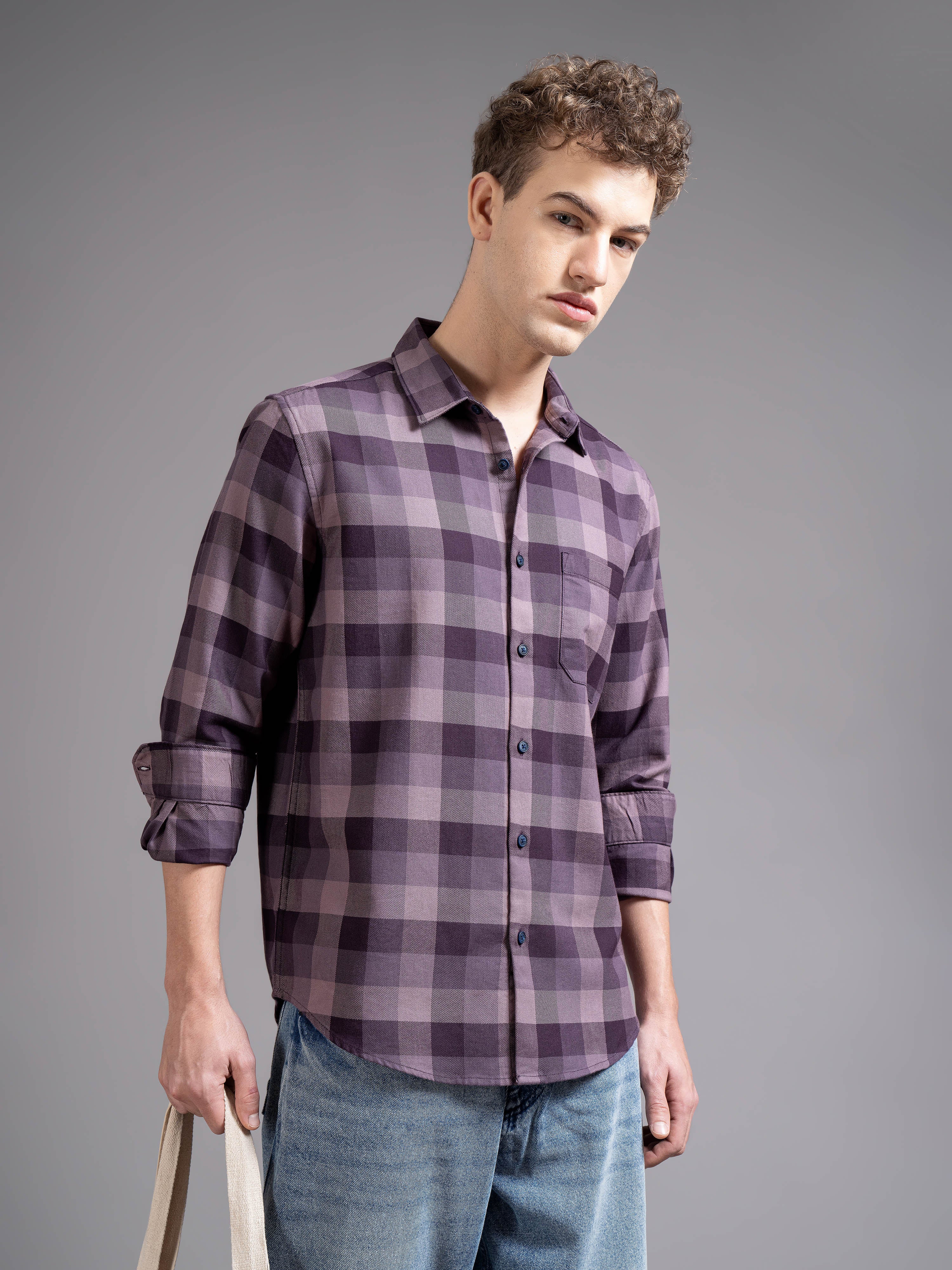 Men Magenta Checked Shirt - Image 6