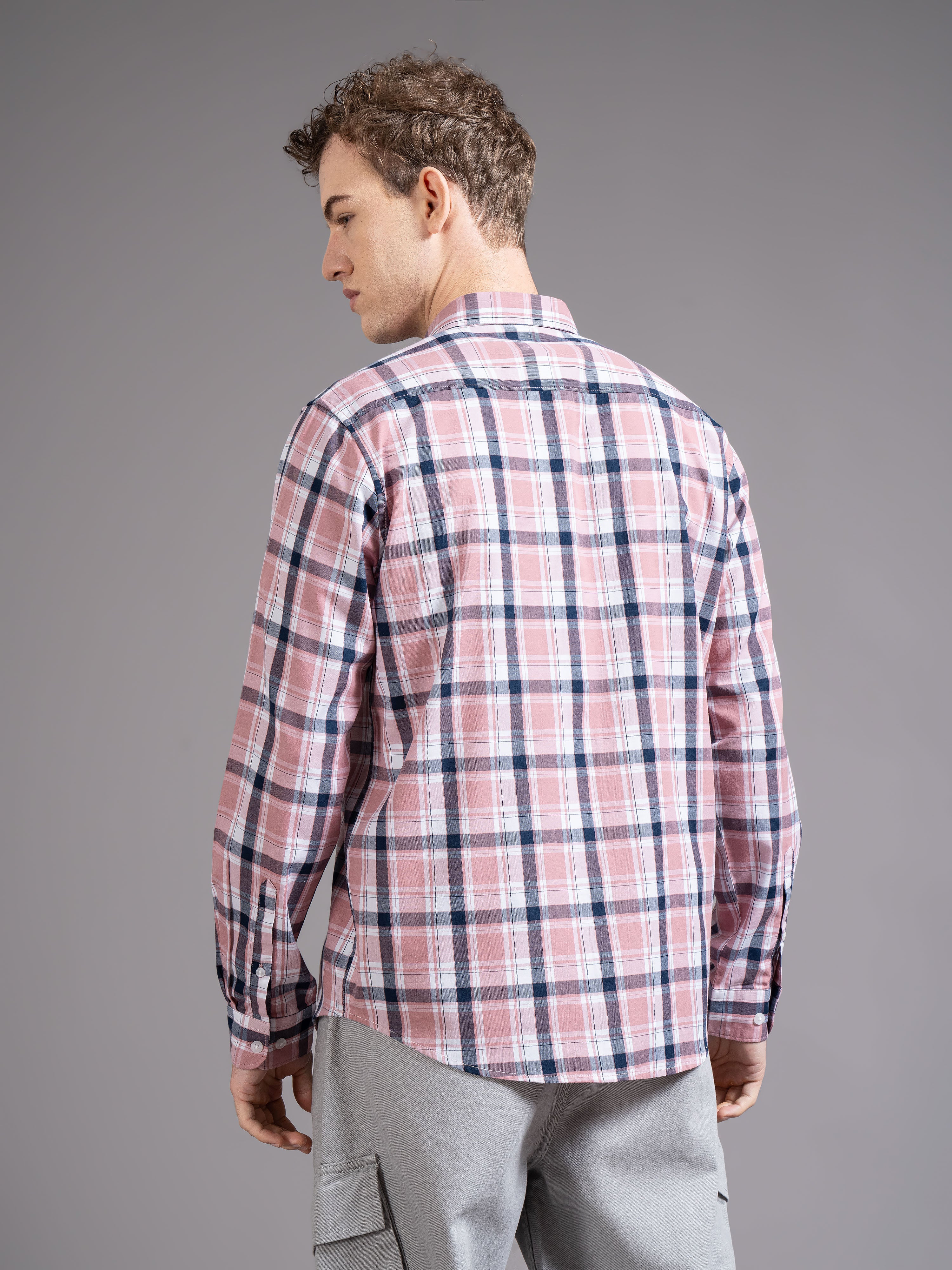 Men Magenta Checked Shirt - Image 2