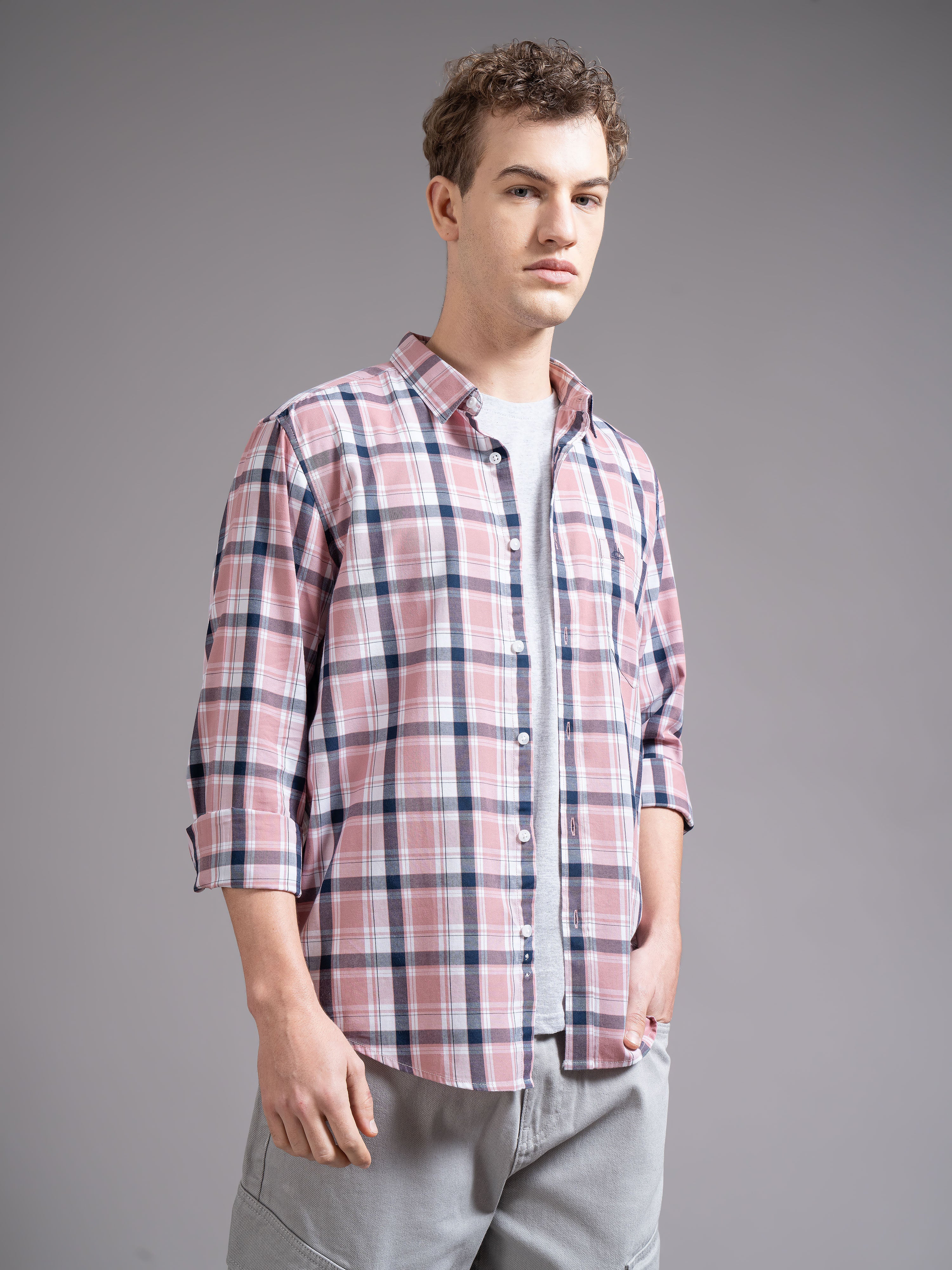 Men Magenta Checked Shirt - Image 3