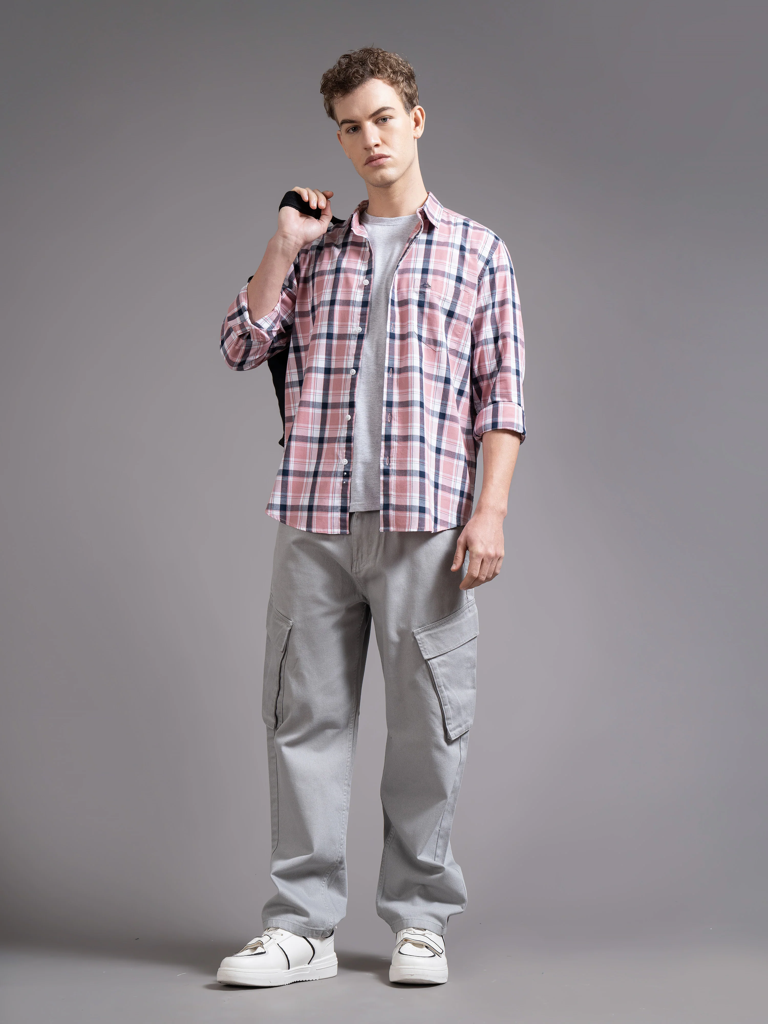 Men Magenta Checked Shirt - Image 4