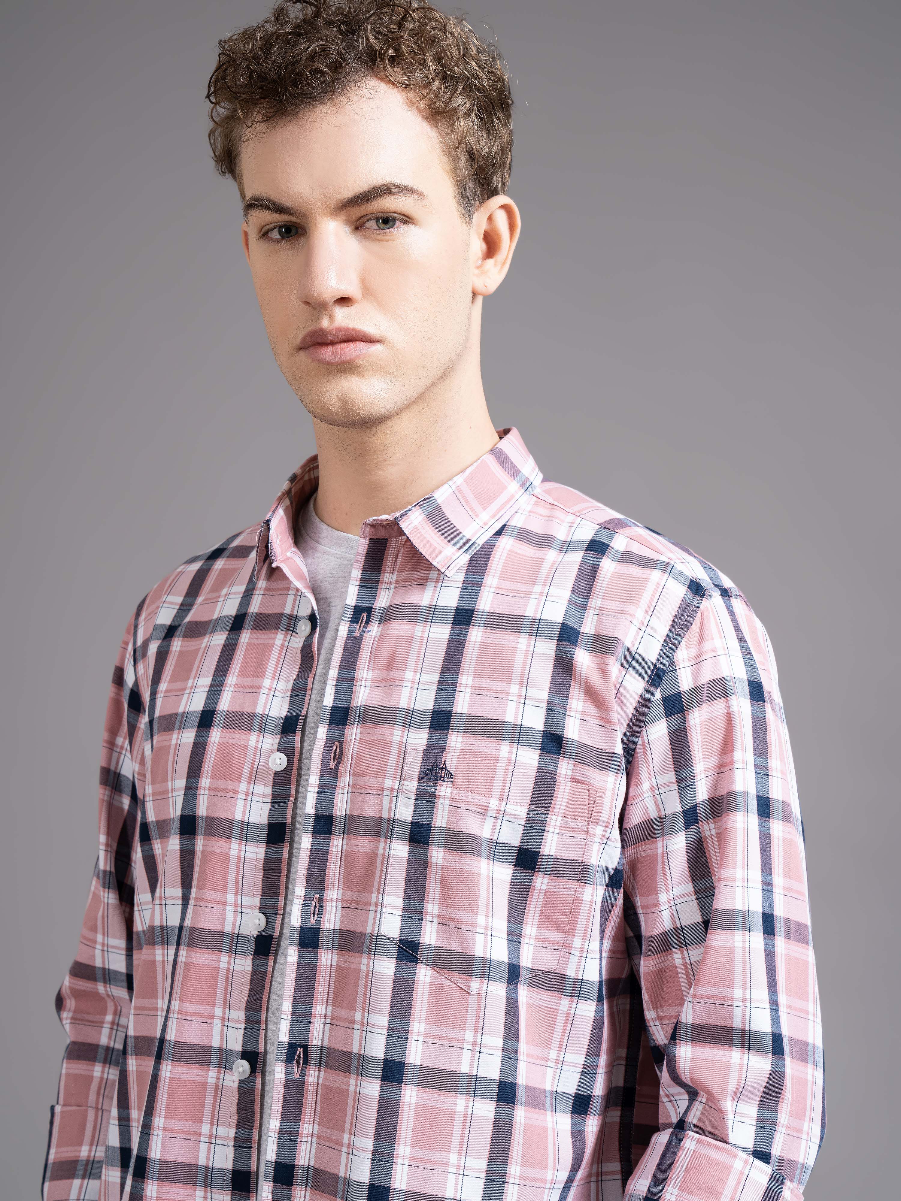 Men Magenta Checked Shirt - Image 5