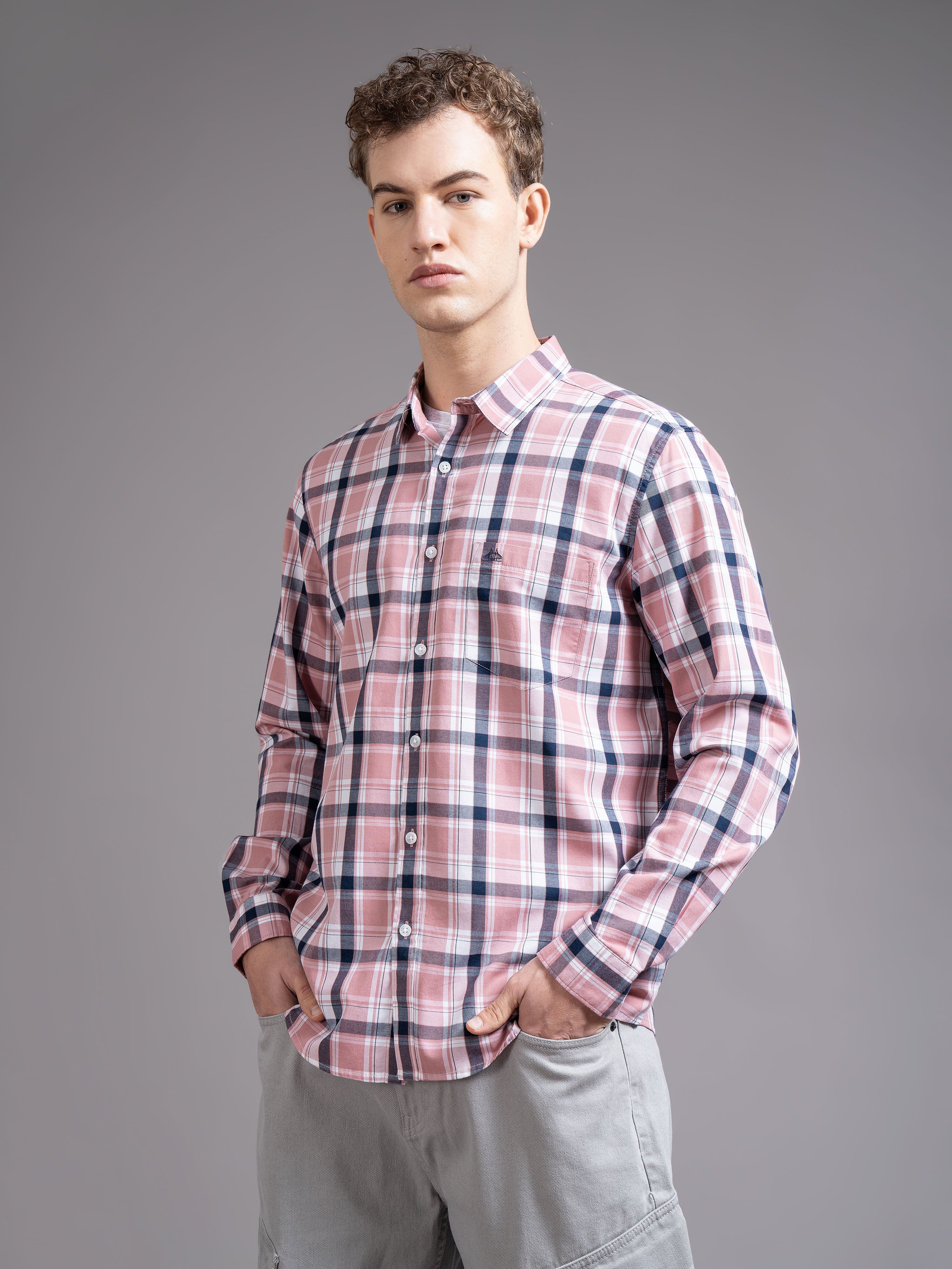 Men Magenta Checked Shirt - Image 6