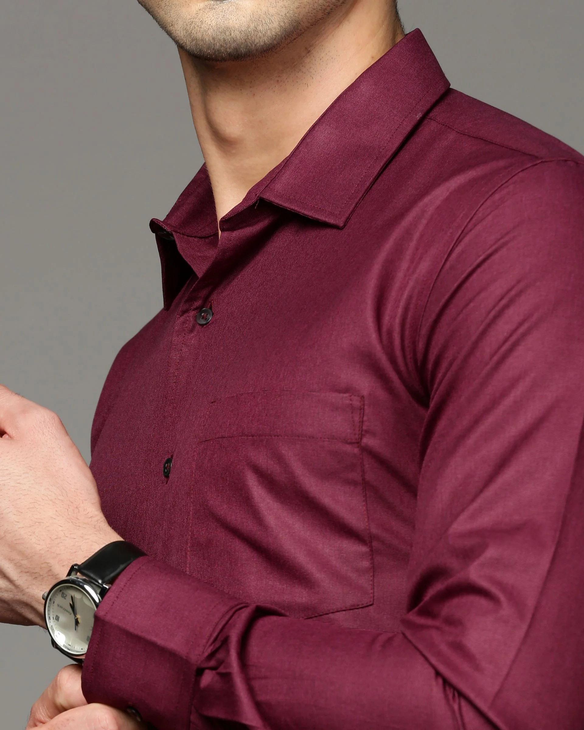 Men Magenta Cotton Blend Slim Shirt - Image 6