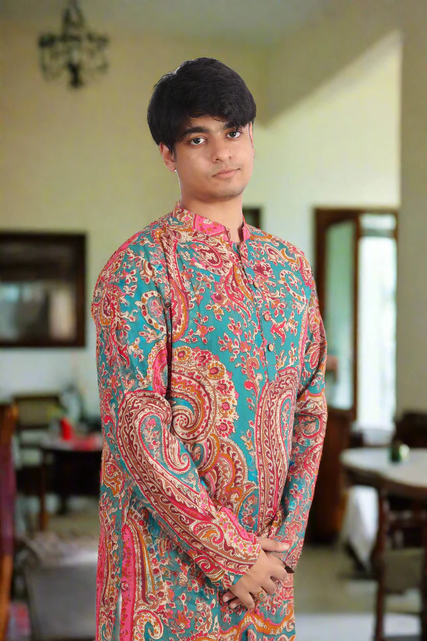 Men Magenta Cotton ethnic motif Printed Straight Kurta - Image 5