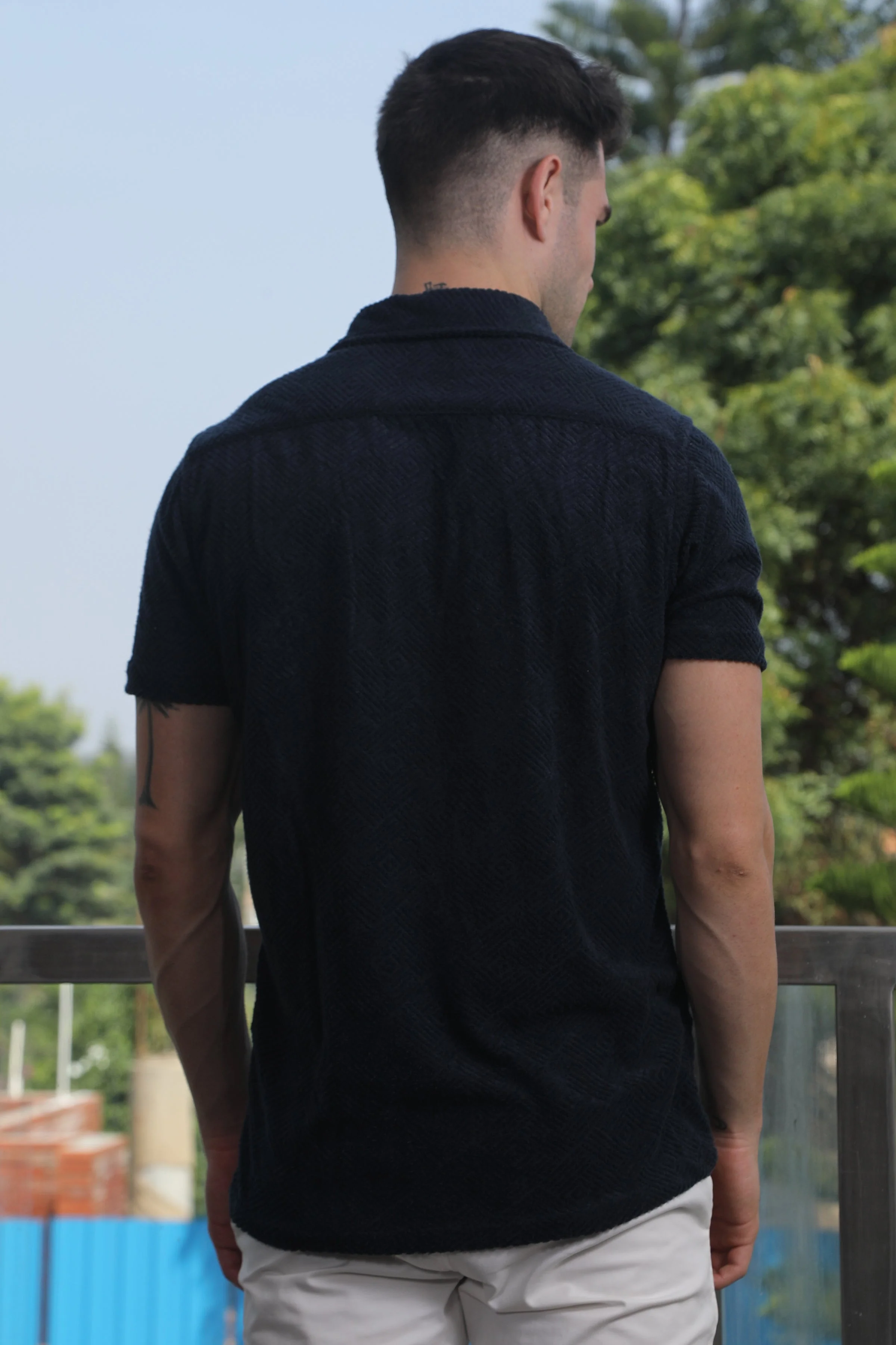 Men Mail Knitted Jacquard Shirt Navy - Image 8