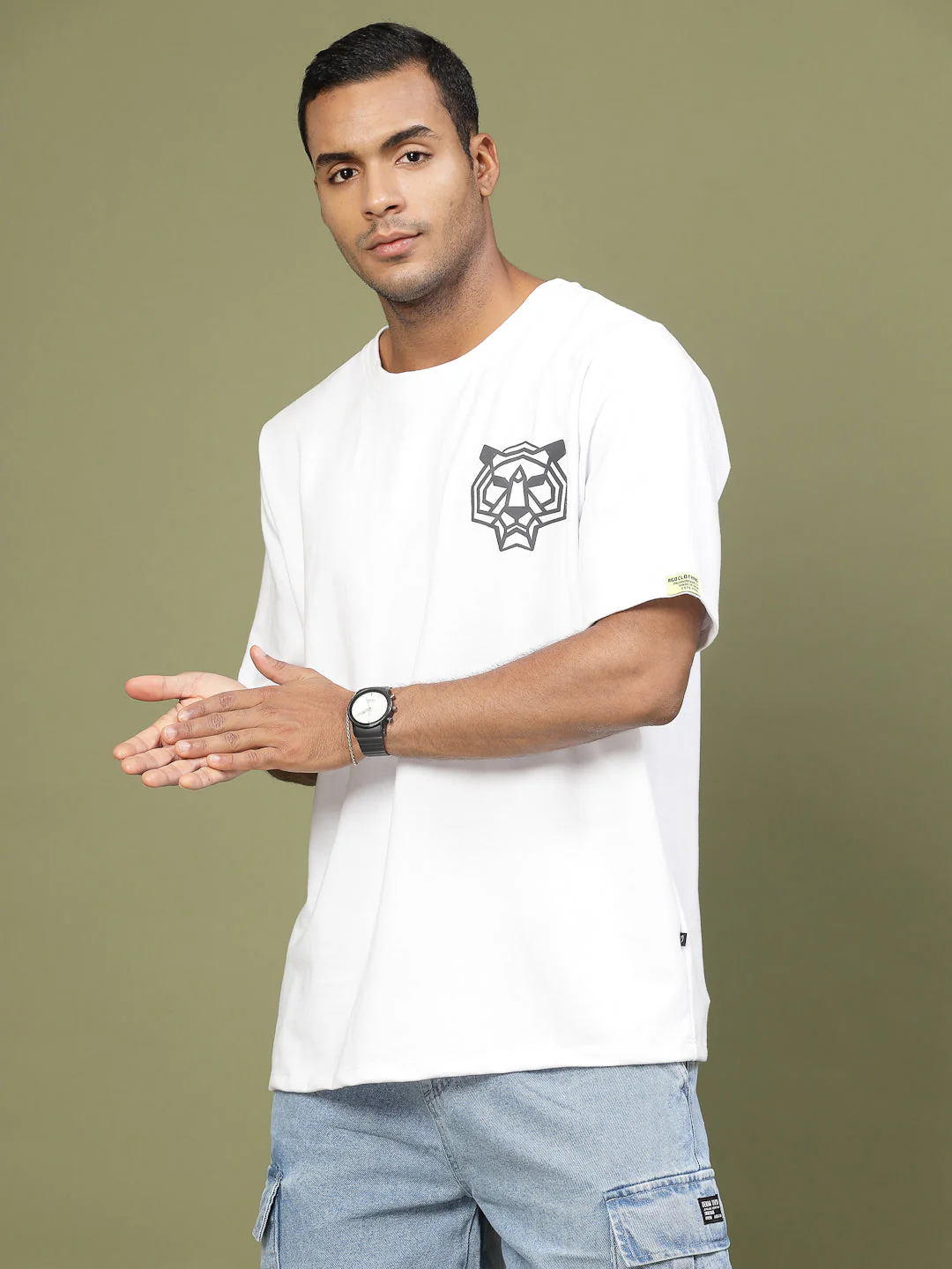 Men Majestic Tiger Puff Print Oversized TShirt - Image 5