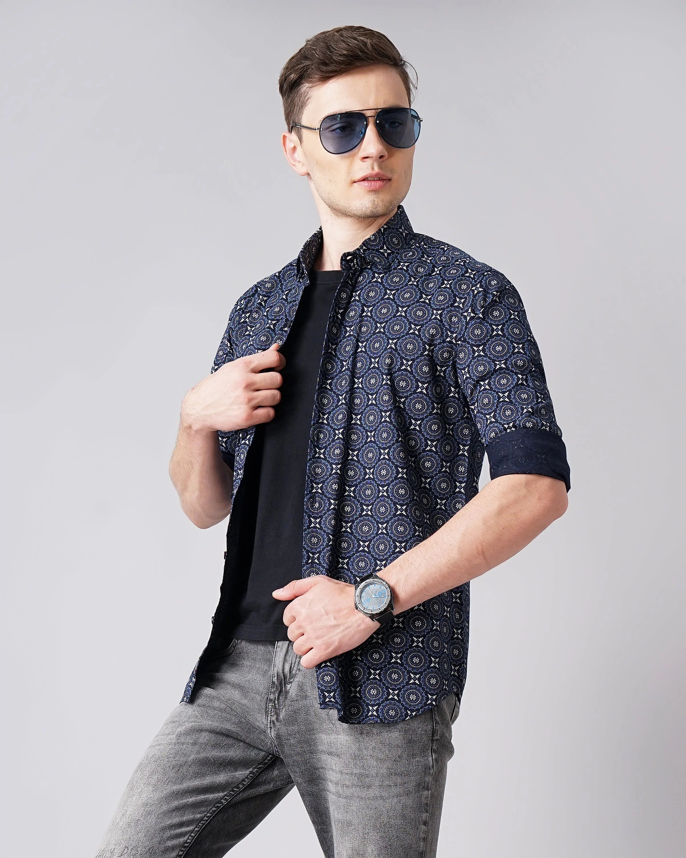 Men Mandala Navy Printed Shirt - Image 4