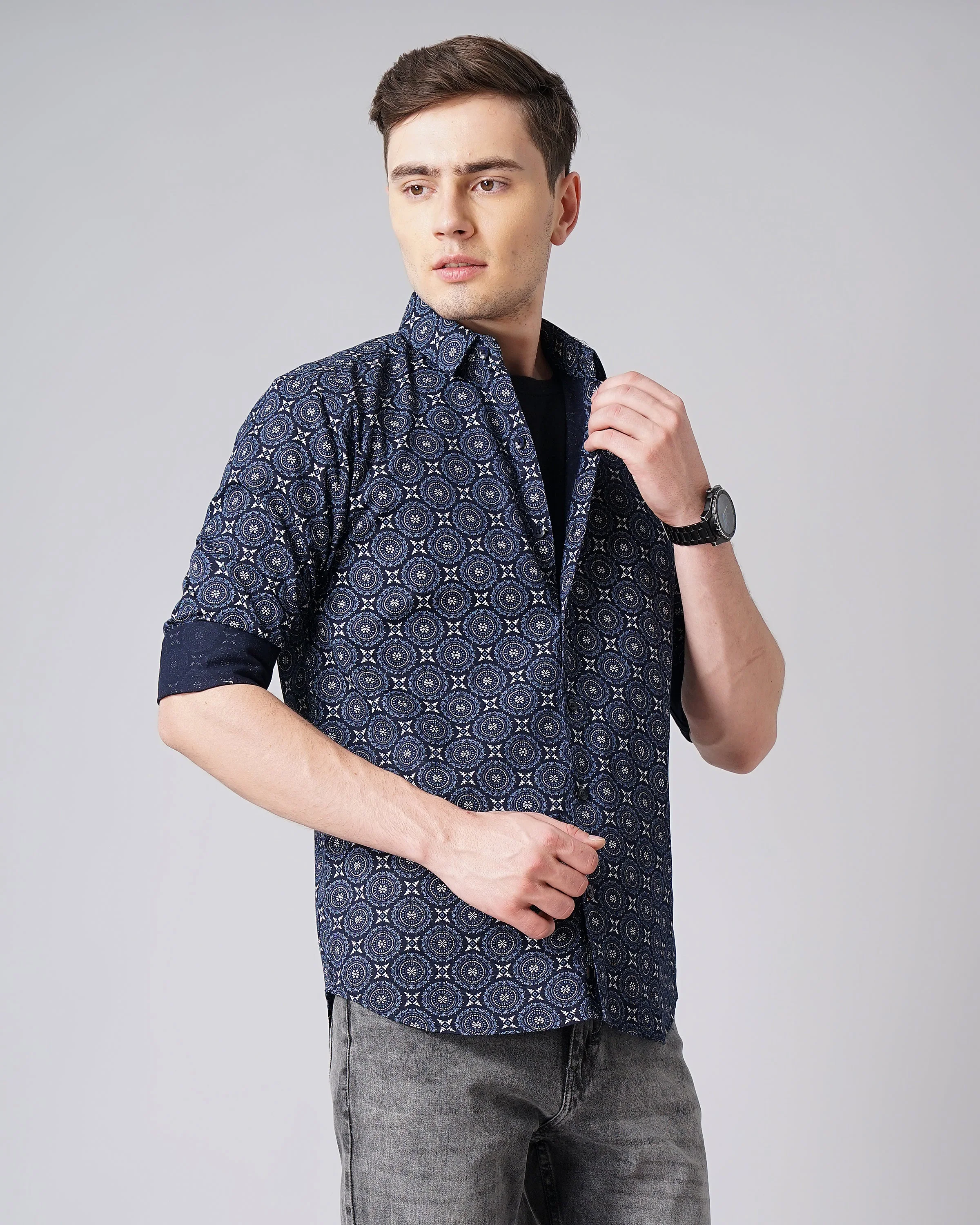 Men Mandala Navy Printed Shirt - Image 5