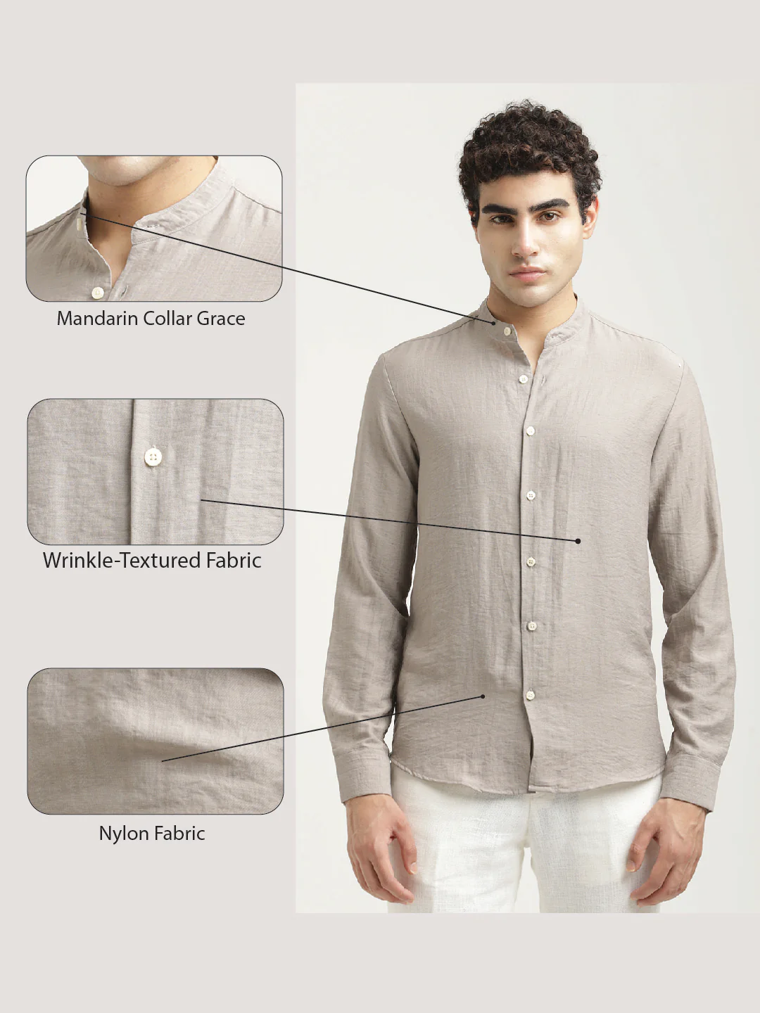 Men Mandarin Collar Nylon Shirt - Image 2