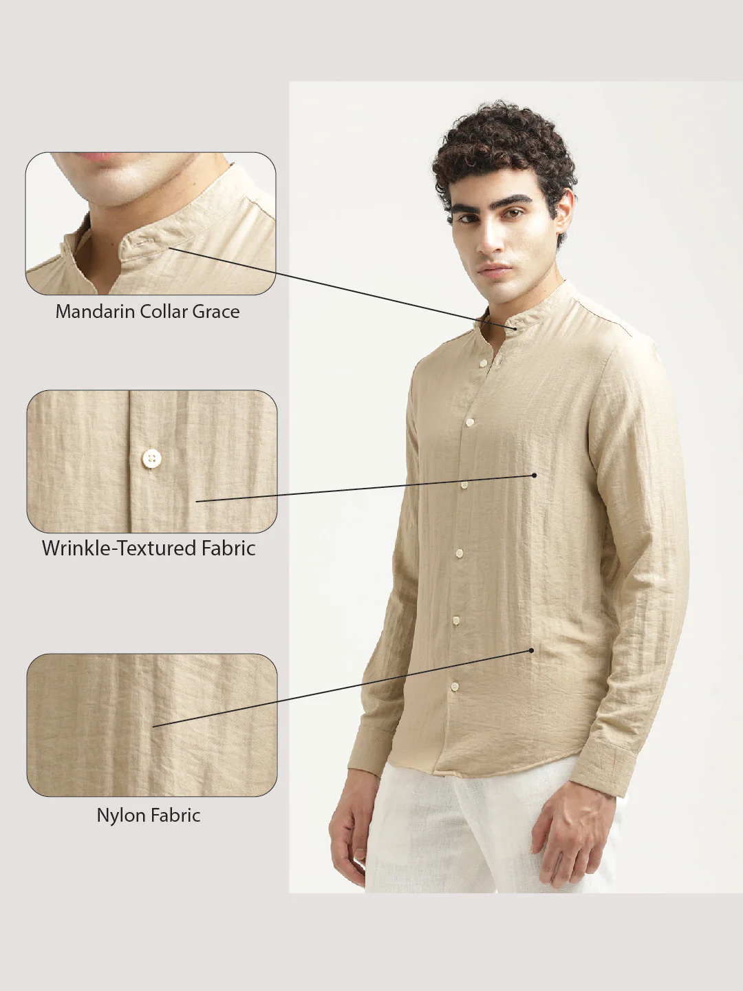 Men Mandarin Collar Nylon Shirt - Image 2