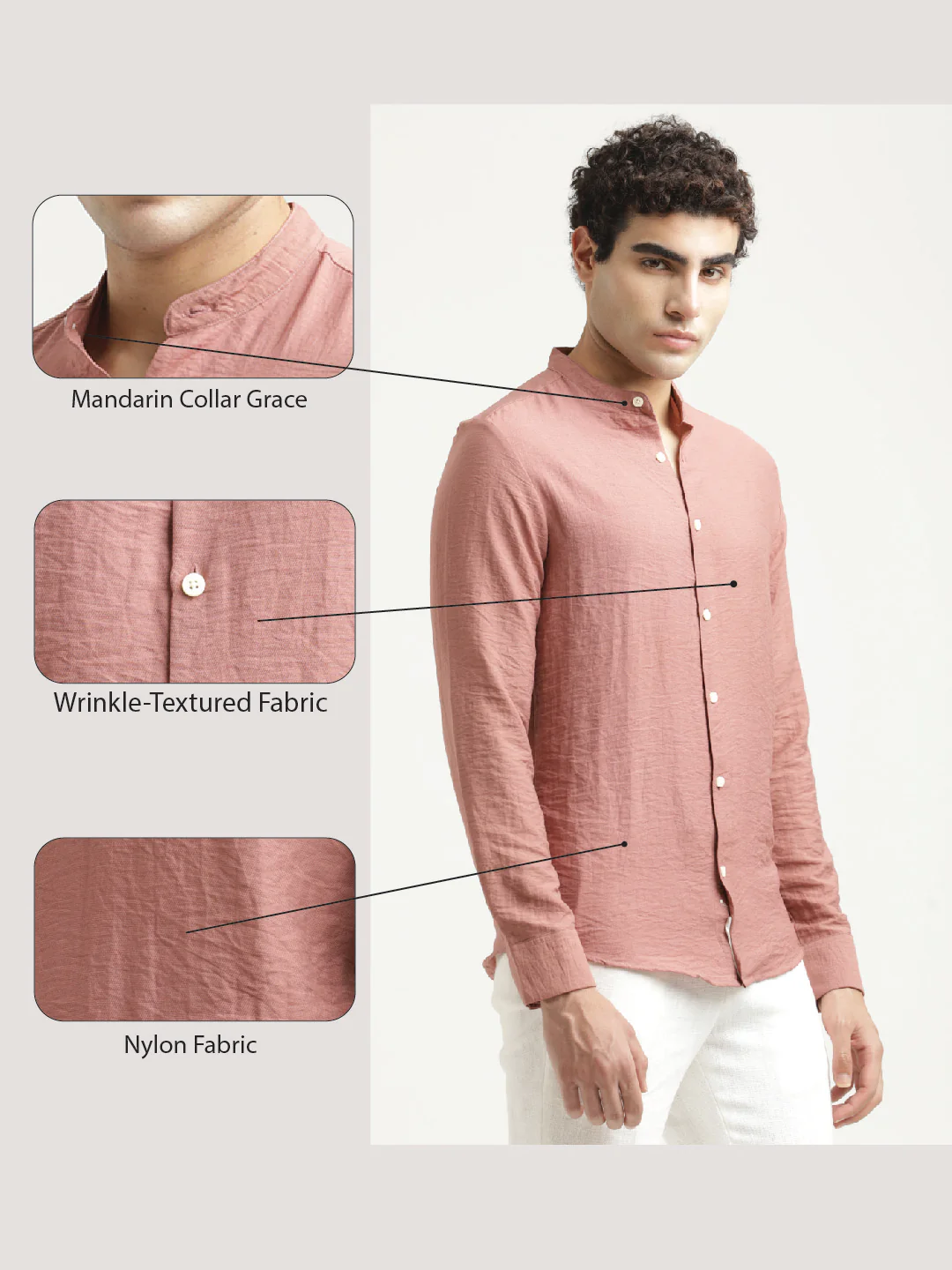 Men Mandarin Collar Nylon Shirt - Image 2