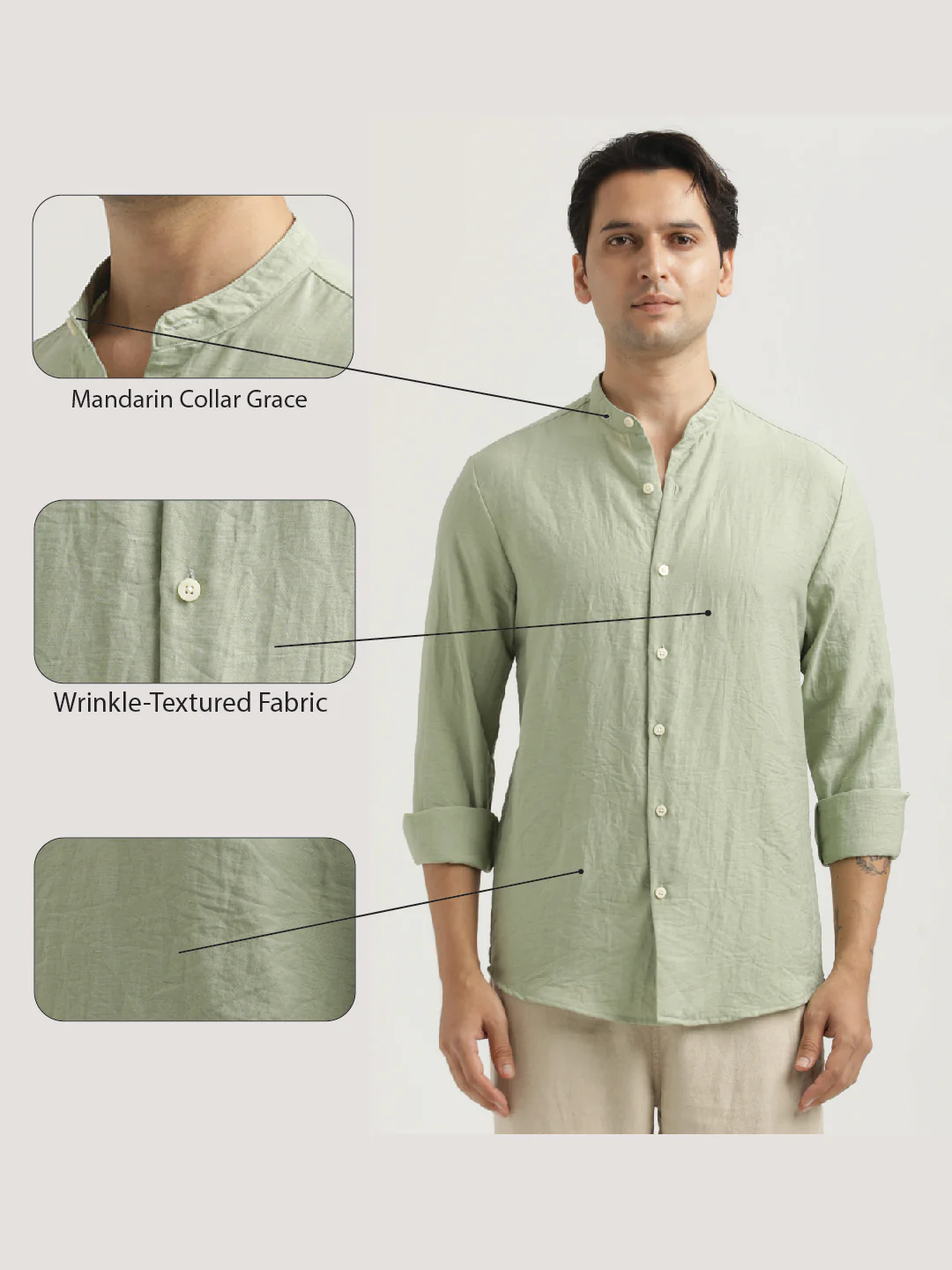 Men Mandarin Collar Nylon Shirt - Image 2