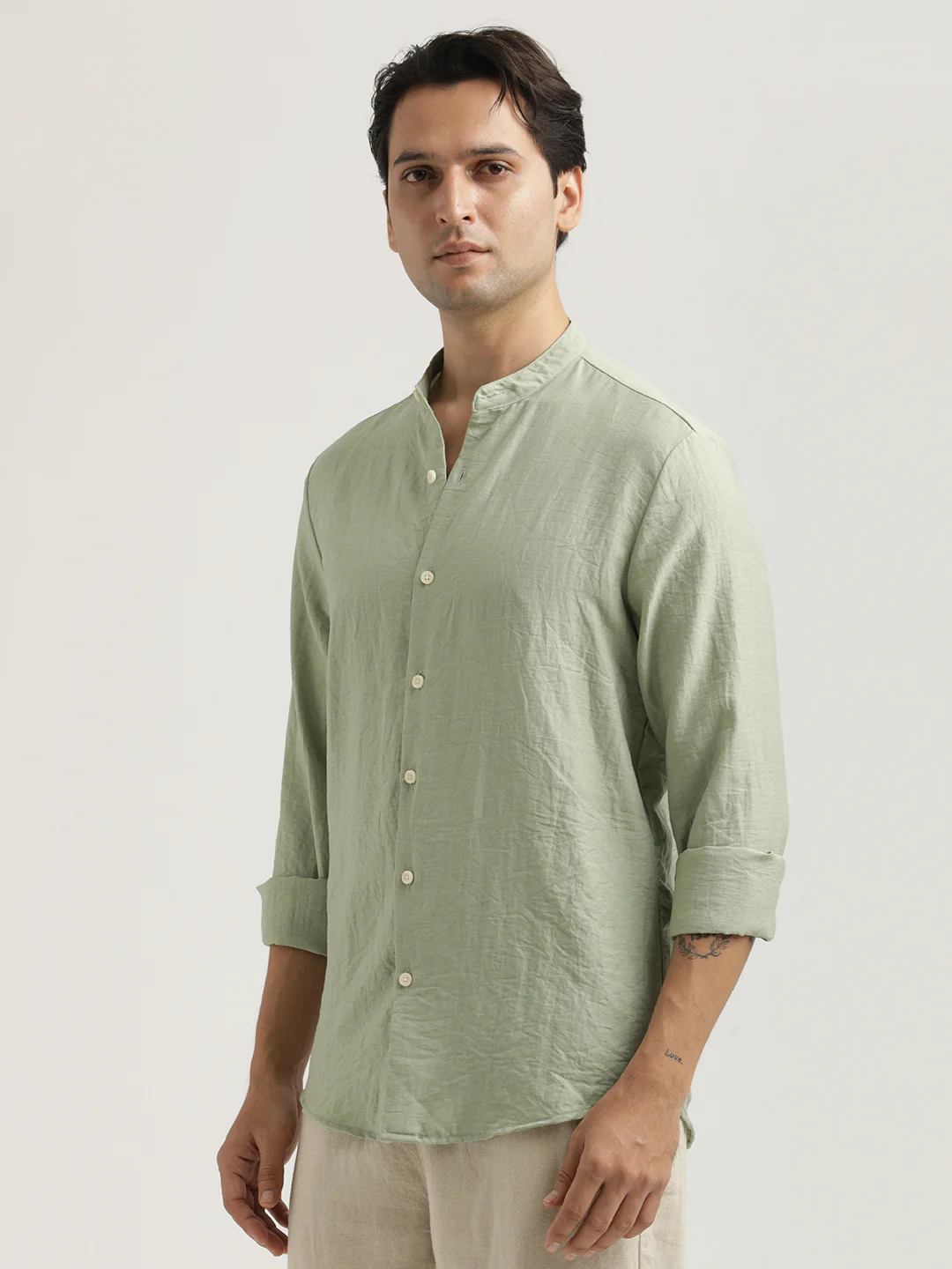 Men Mandarin Collar Nylon Shirt - Image 4