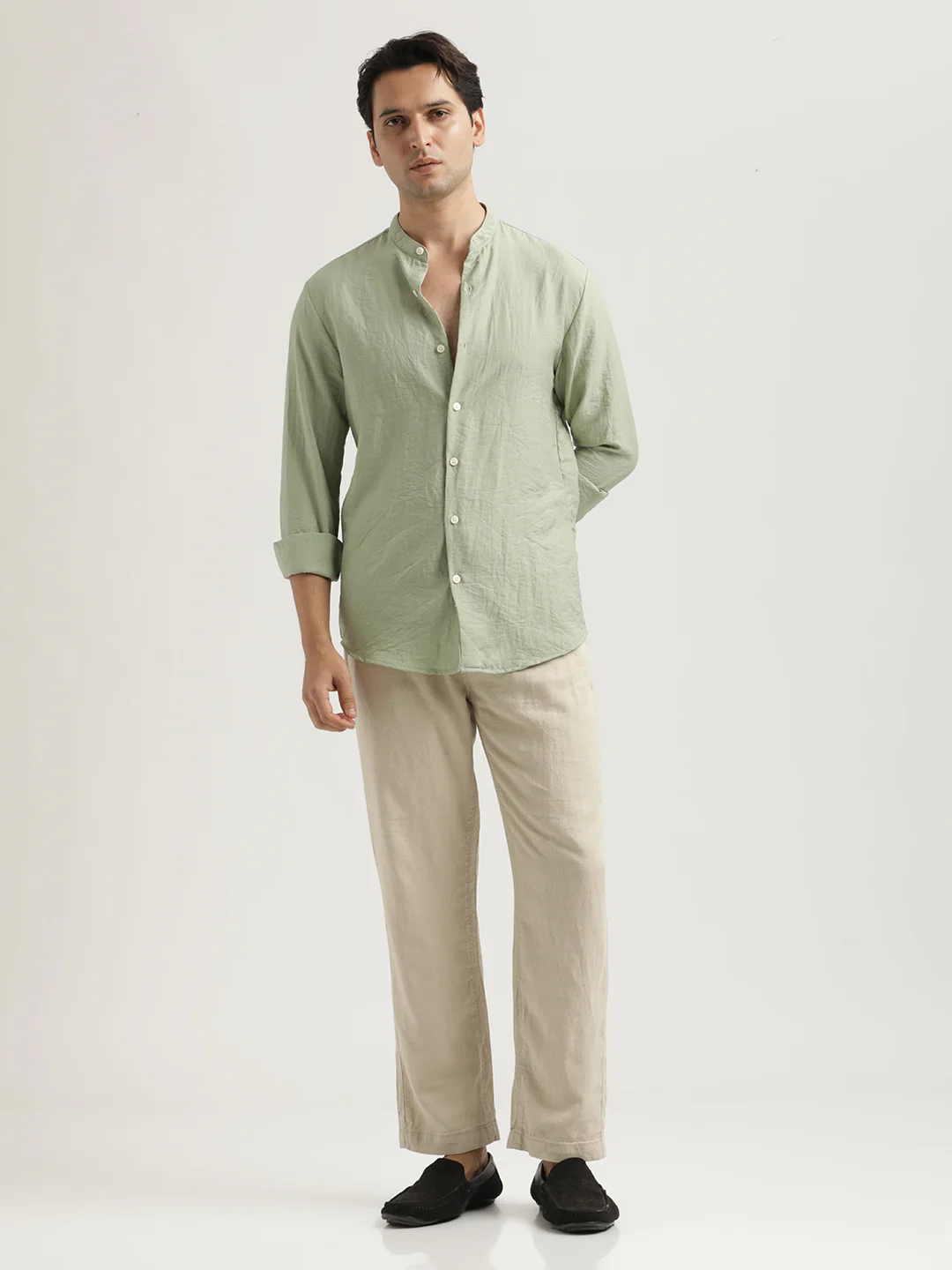 Men Mandarin Collar Nylon Shirt - Image 6
