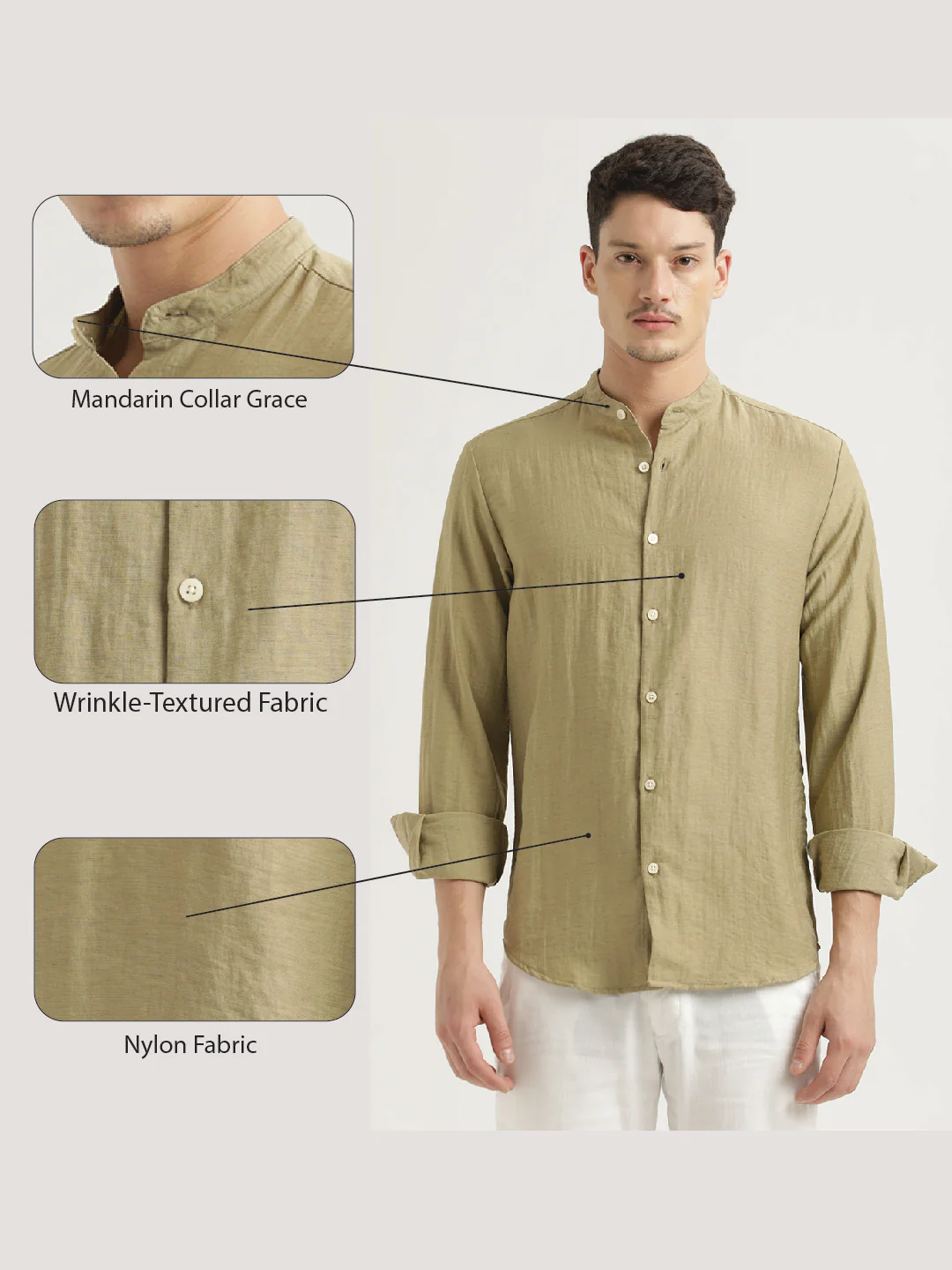 Men Mandarin Collar Nylon Shirt - Image 2