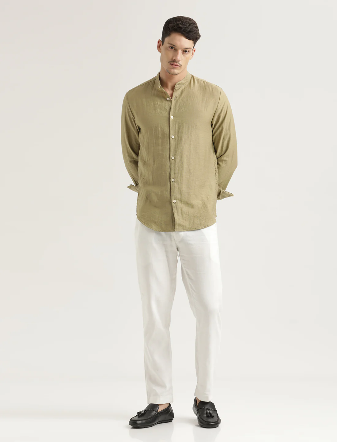 Men Mandarin Collar Nylon Shirt - Image 6