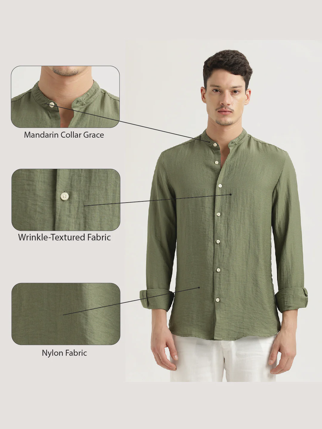 Men Mandarin Collar Nylon Shirt - Image 2