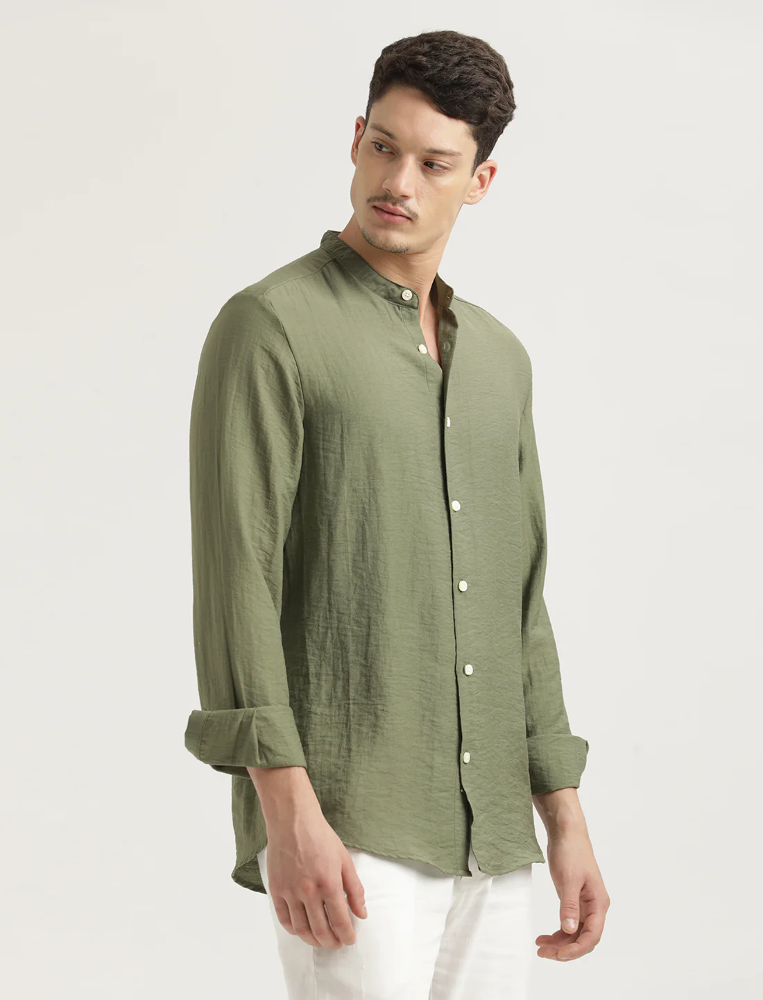Men Mandarin Collar Nylon Shirt - Image 4