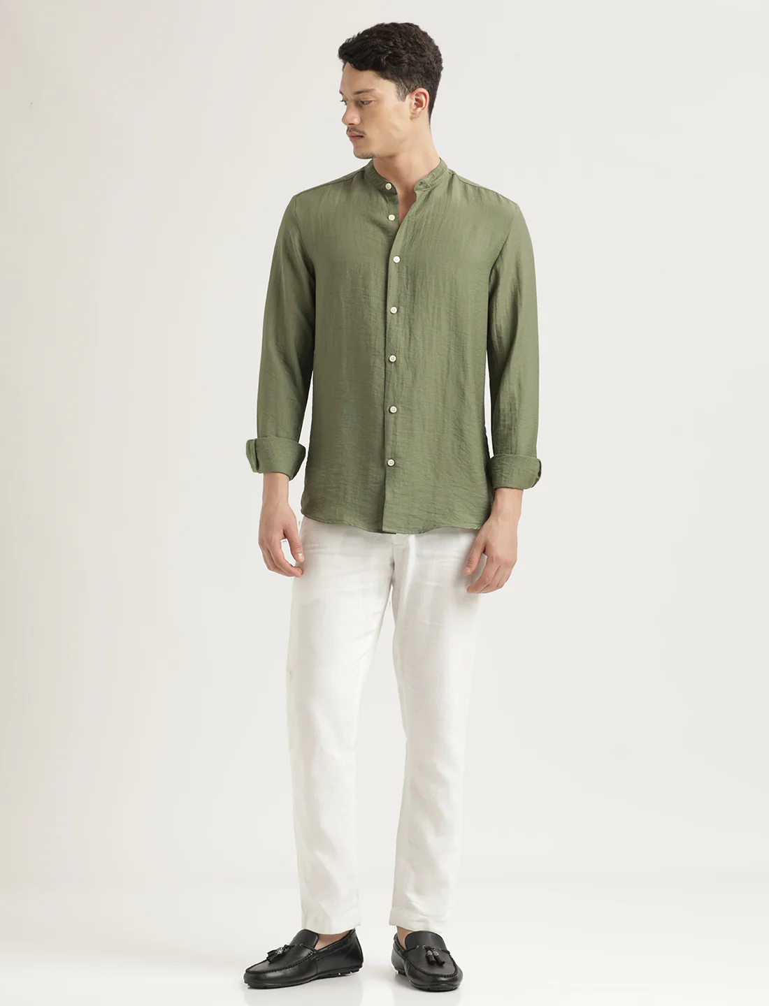 Men Mandarin Collar Nylon Shirt - Image 6