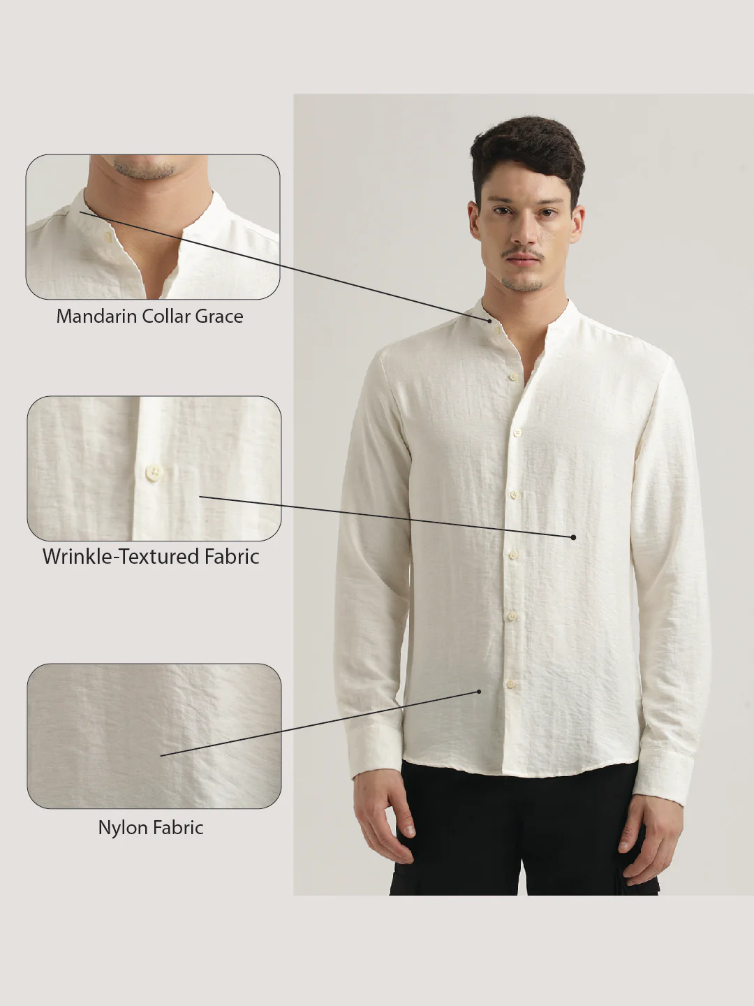 Men Mandarin Collar Nylon Shirt - Image 2