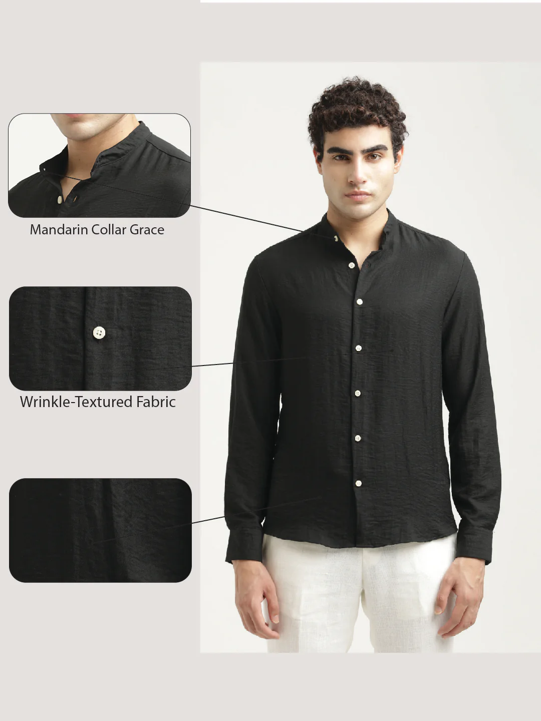 Men Mandarin Collar Nylon Shirt - Image 2